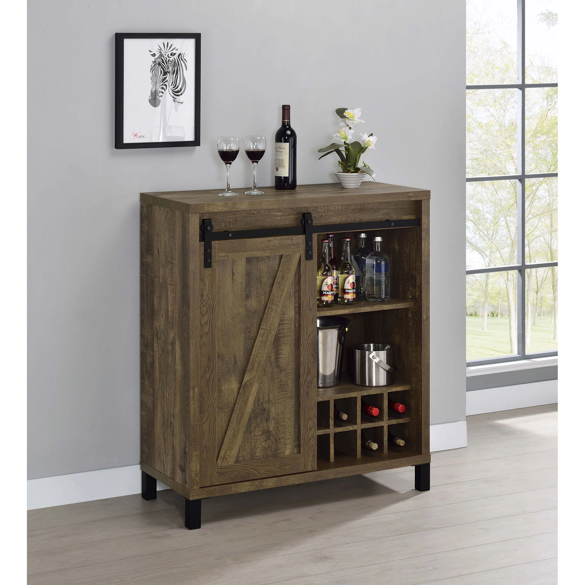 Arcata - Sliding Door Bar Cabinet - Oak - Image 3