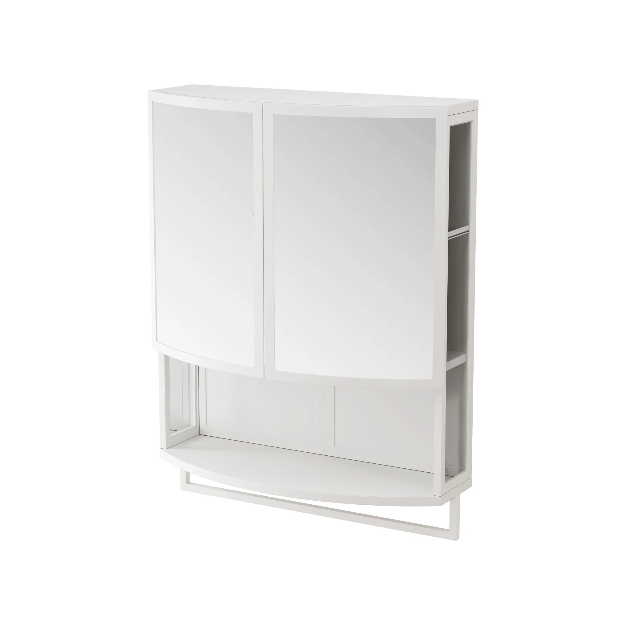 Arched Glass Double Door Wardrobe With Shatterproof Mirror, Open Shelf & Towel Rack - Image 2