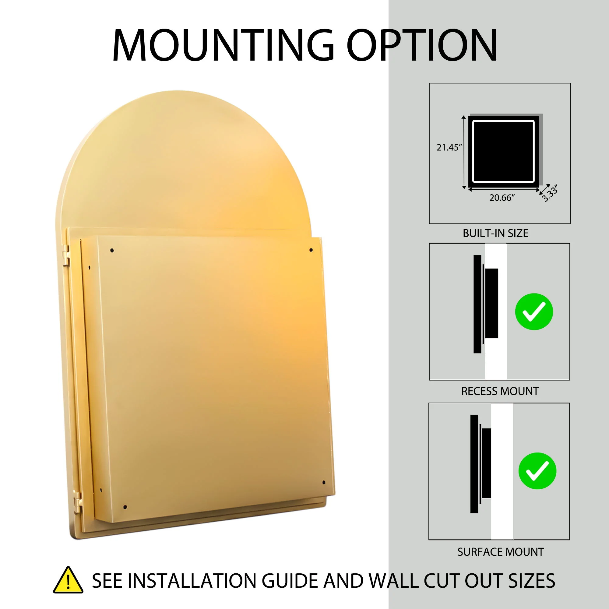 Arched Recessed Medicine Cabinet, Metal Framed Bathroom Wall Cabinet With Mirror And Adjustable Shelves, Wall Mirror With Storage For Bathroom - Image 8