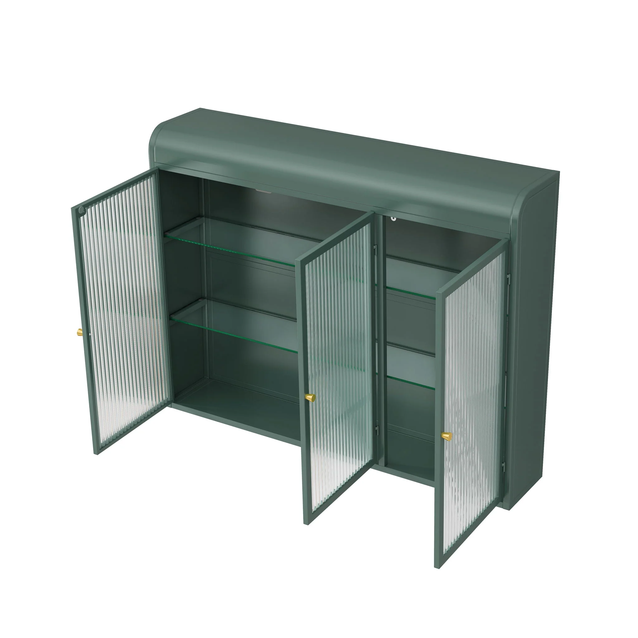 Arched Wall Mounted Cabinet, 3 Door Storage For Kitchen - Dark Green - Image 7