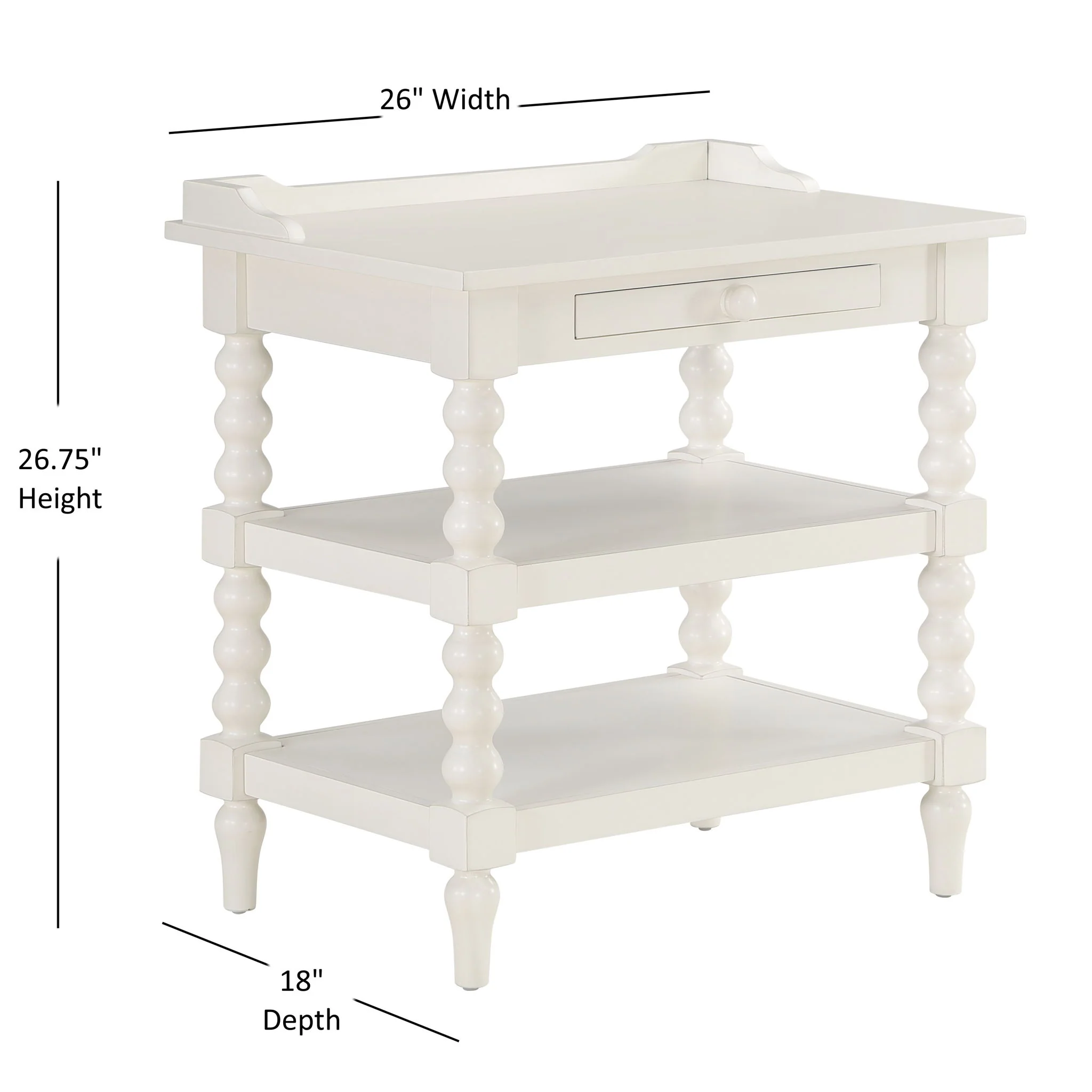 Aria - Nightstand With Styling, 2 Shelves, Pull Out Tray, Spool Turned Legs - Antique White - Image 4