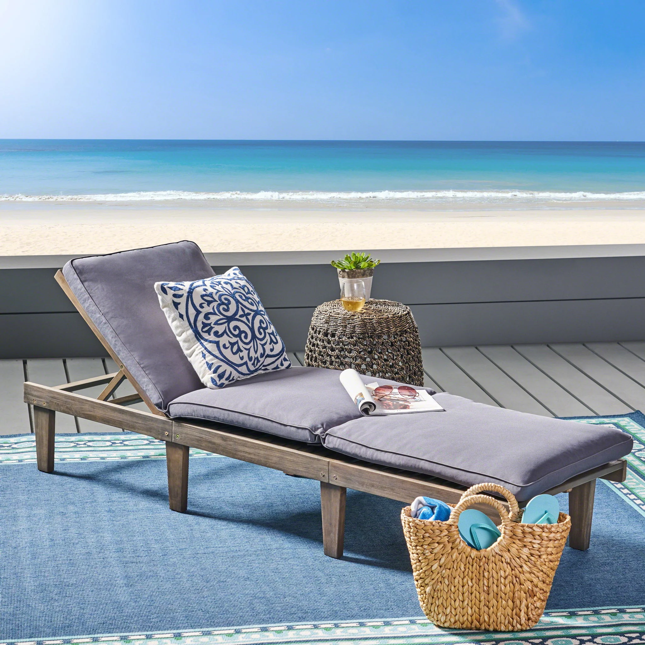 Ariana - Wood Chaise Lounge With Cushion - Image 11