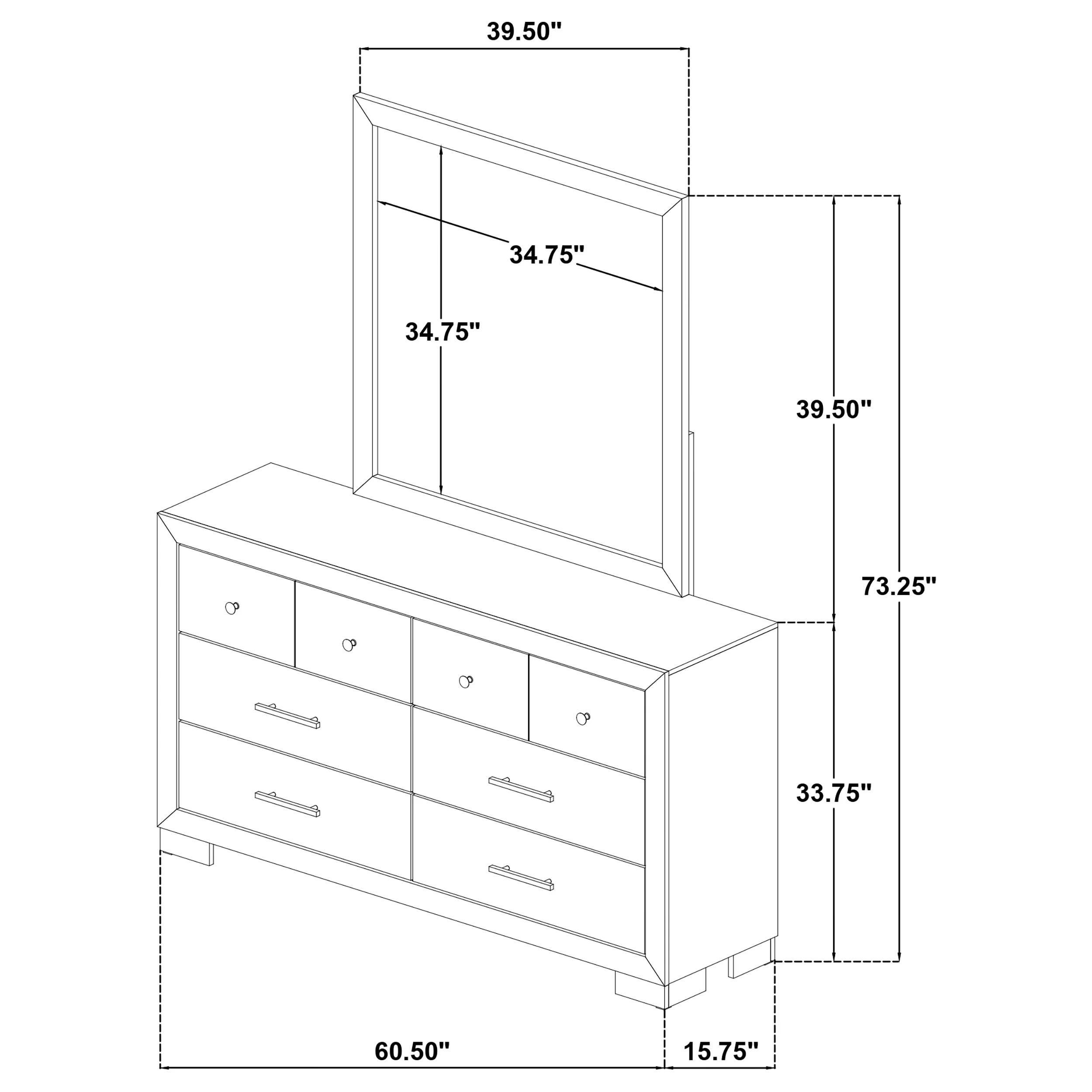 Arielle 6-Drawer Bedroom Dresser with Mirror, Light Oak - Image 12