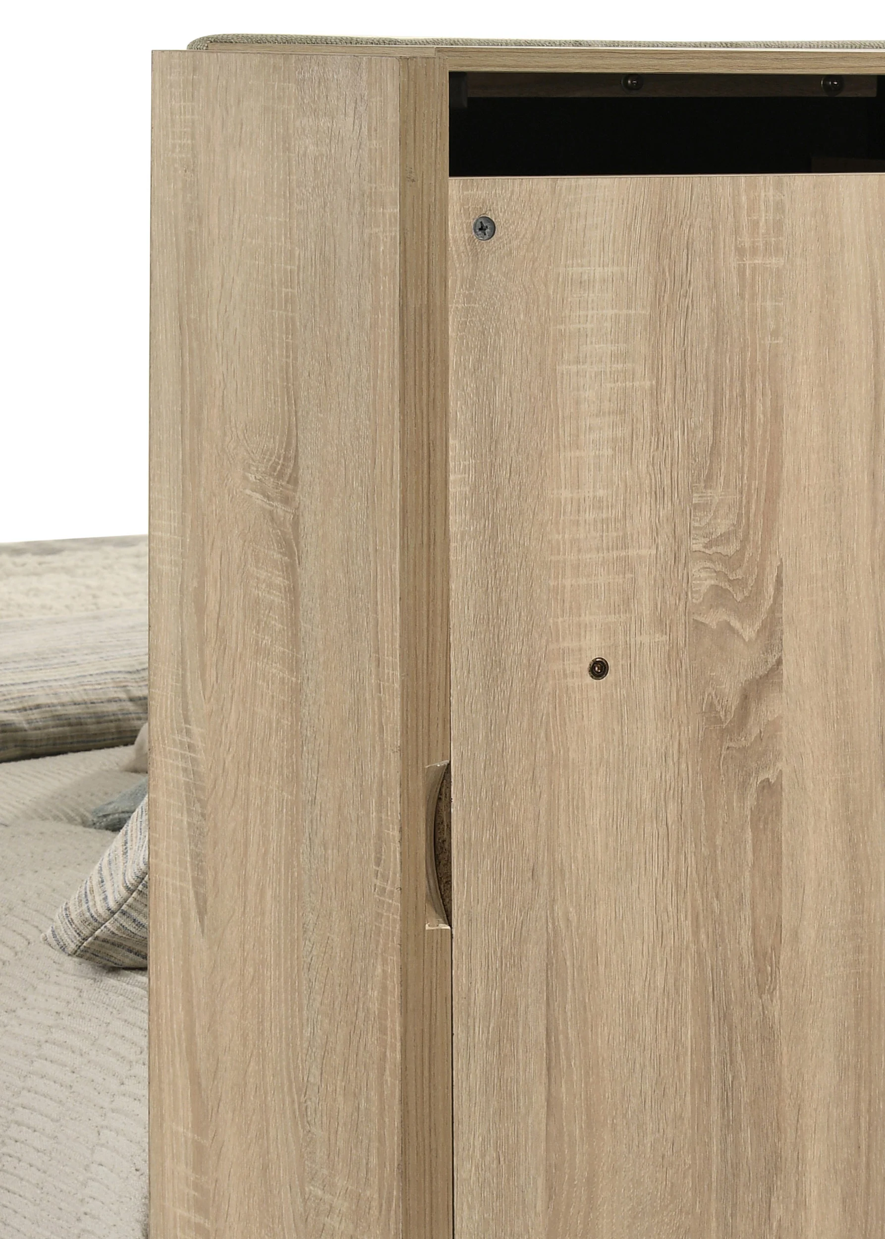 Arielle Eastern King Bookcase Panel Storage Bed Light Oak - Image 8