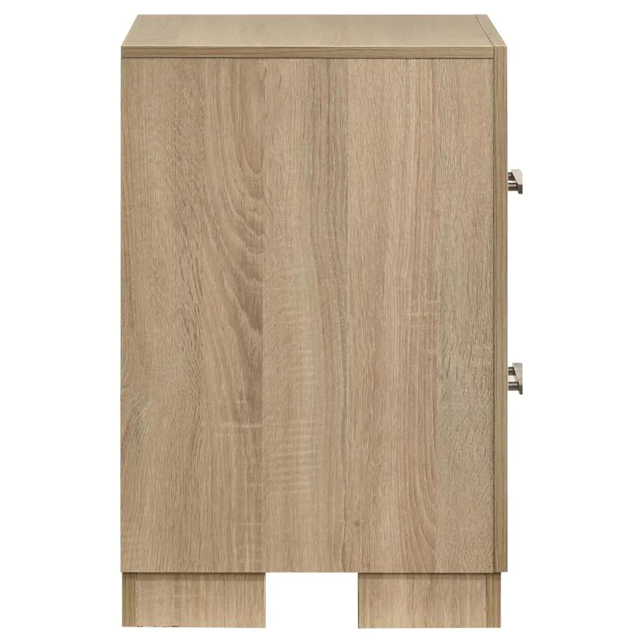 Arielle Light Oak Two-Drawer Nightstand with Hidden Casters - Image 6