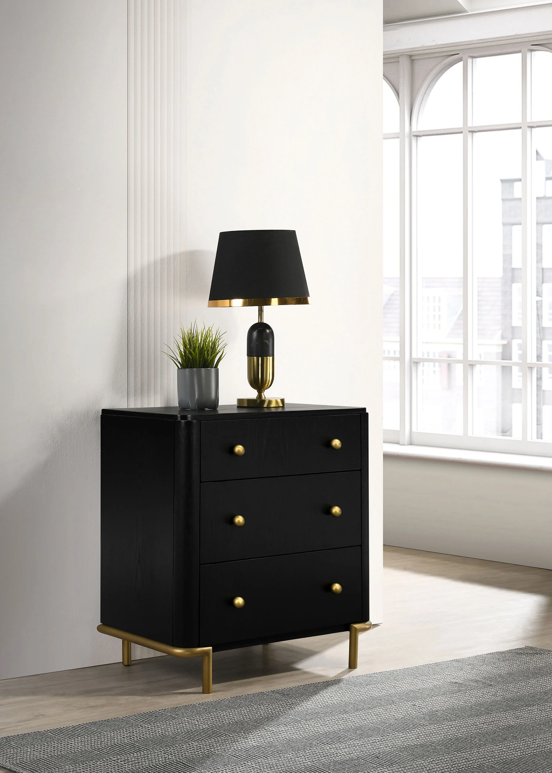 Arini 3-Drawer Nightstand, Black Ash Veneer - Image 2