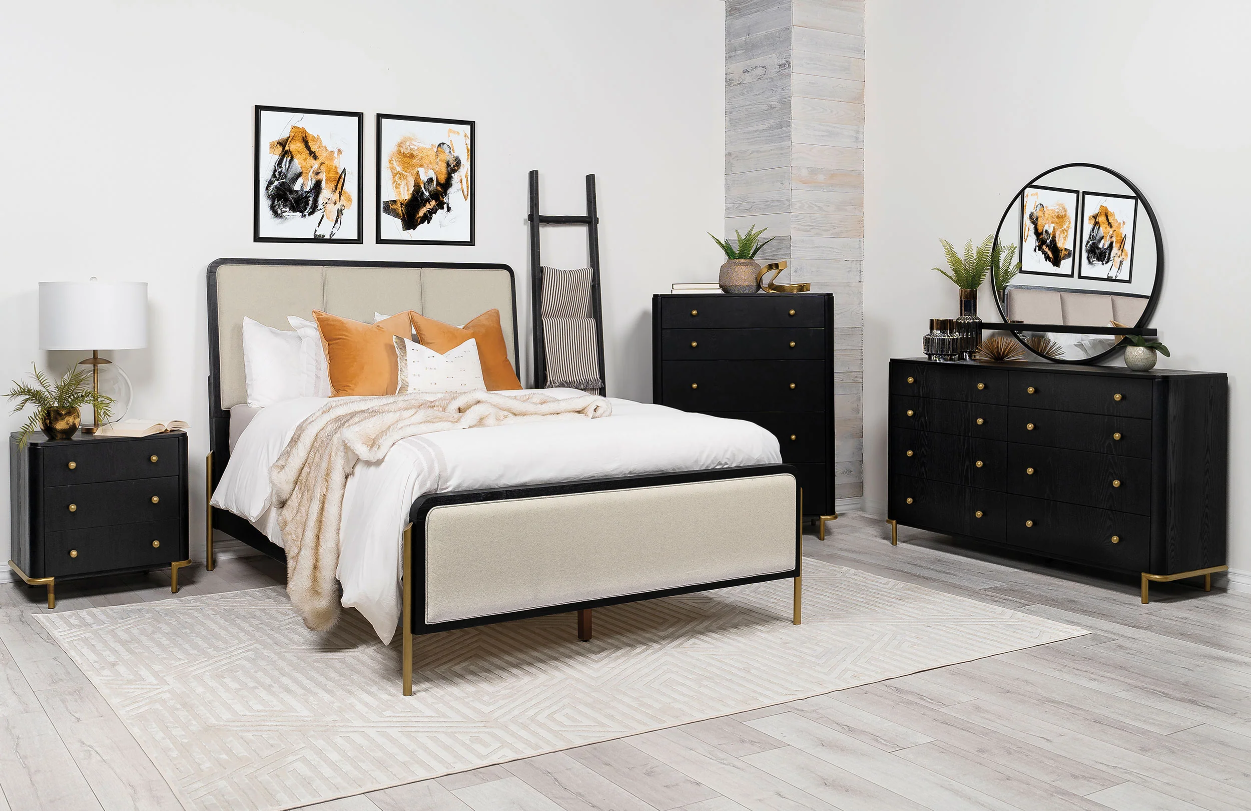 Arini 56-inch California King Panel Bed in Cream and Black - Image 7