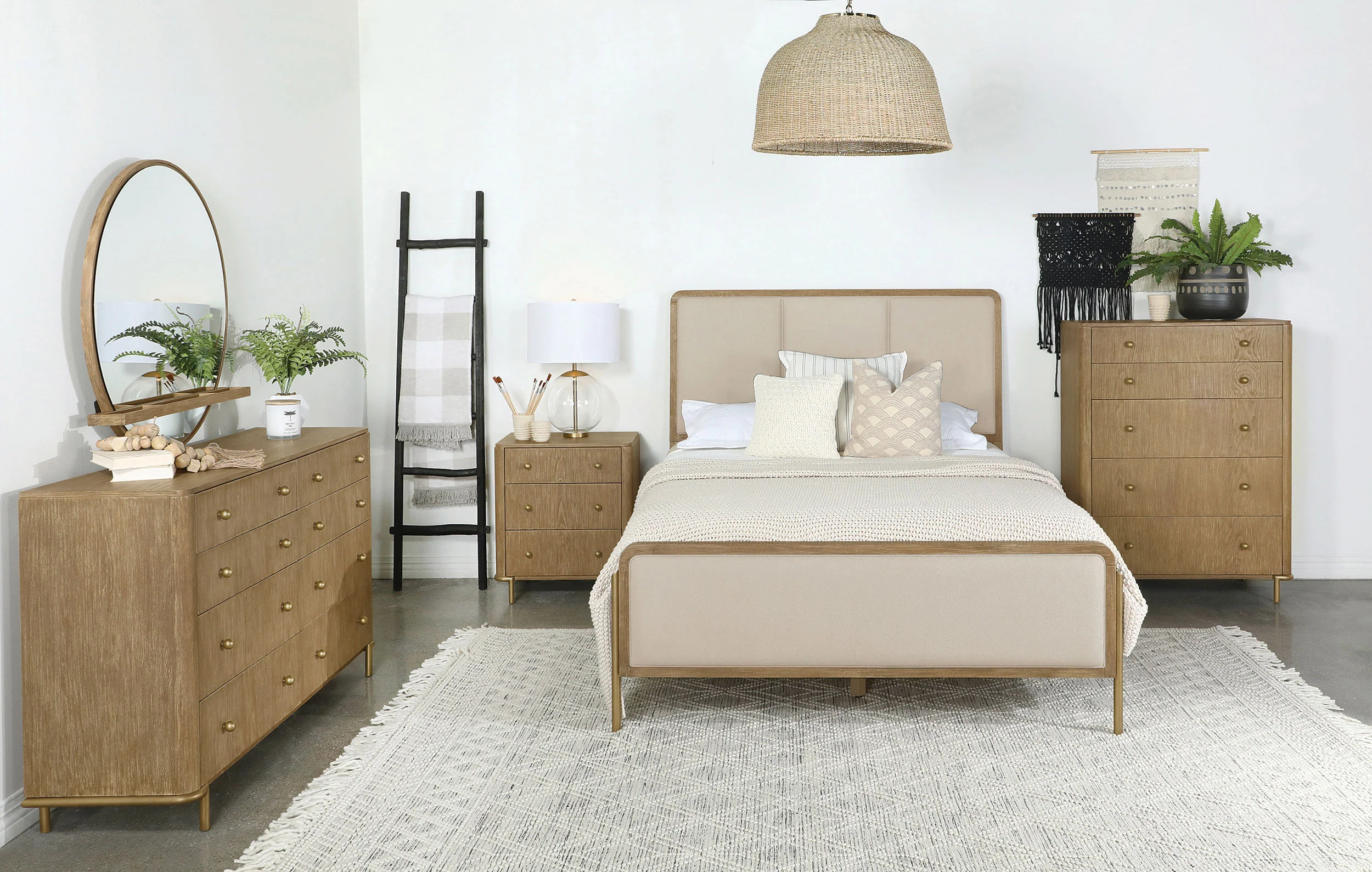Arini 56-Inch California King Panel Bed, Cream and Sand Wash - Image 10