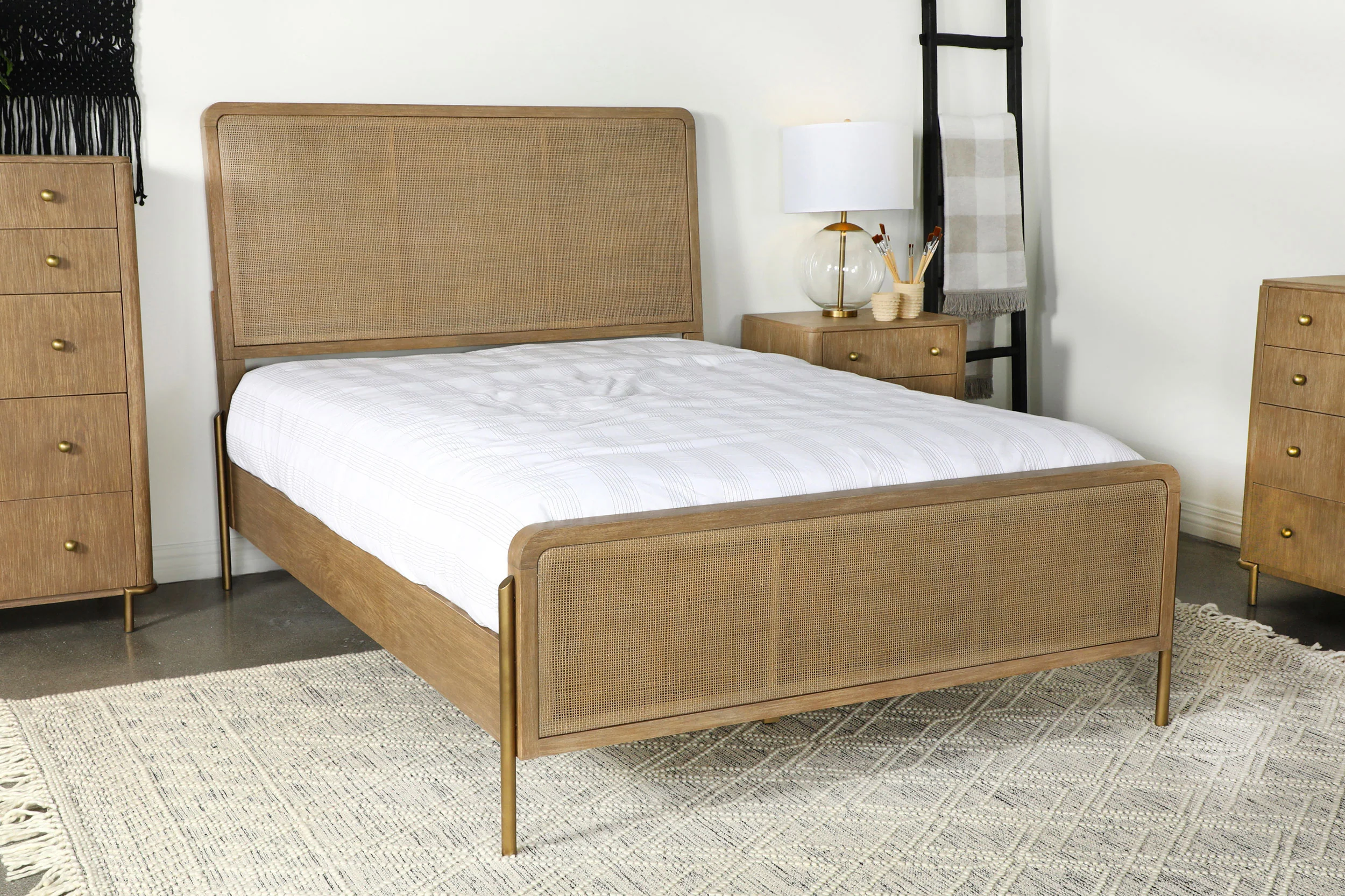 Arini Rattan California King Panel Bed Sand Wash - Image 4
