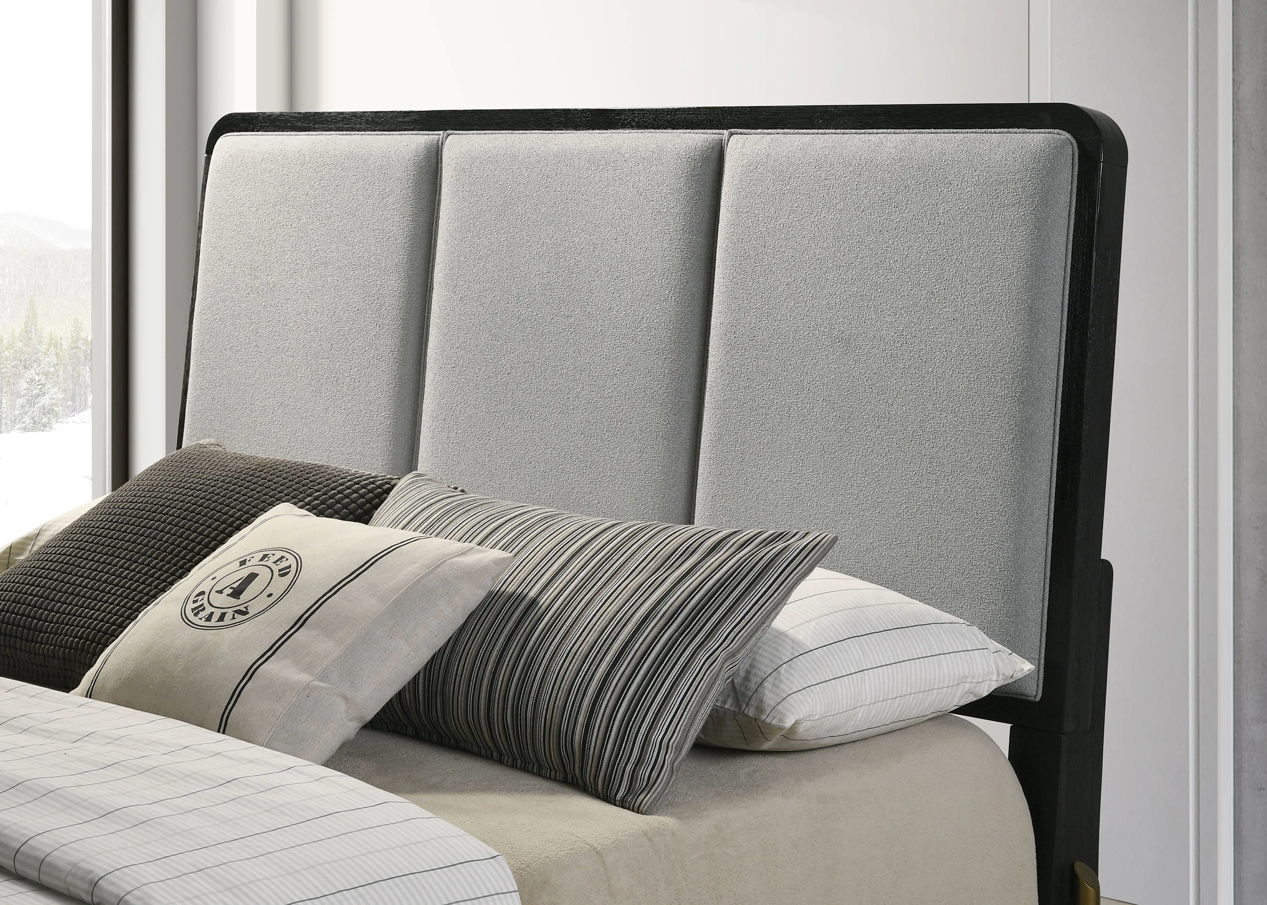Arini Upholstered Queen Panel Bed in Black and Grey - Image 5