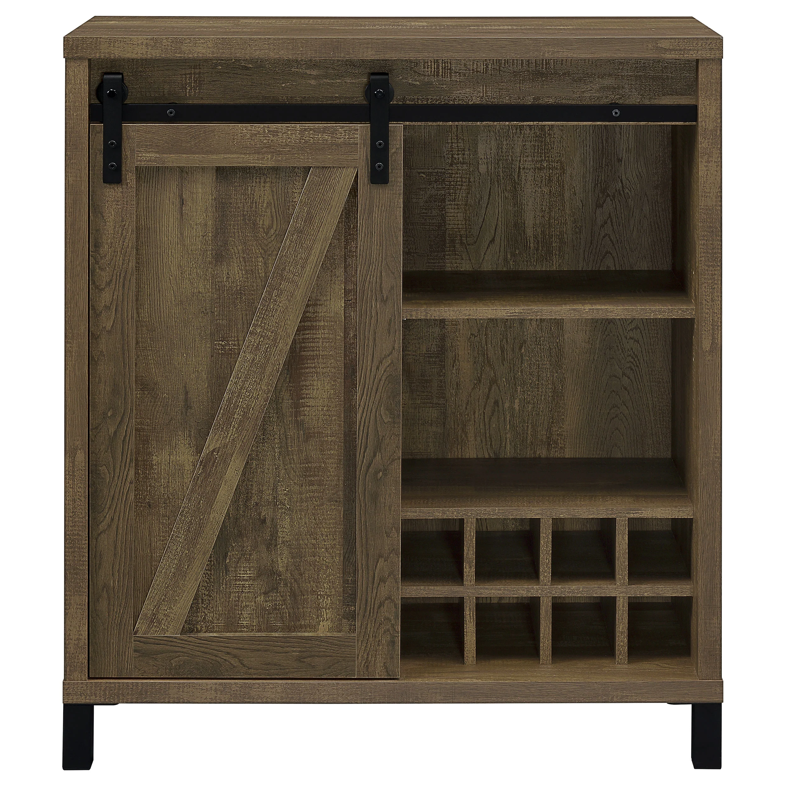 Arlington Sliding Door Home Bar Wine Cabinet Rustic Oak - Image 4