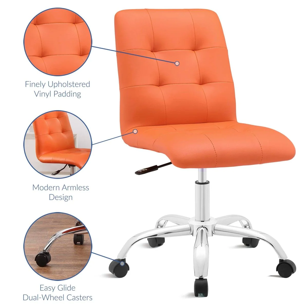 Armless Mid Back Faux Leather Office Chair – Adjustable Ergonomic Desk Seating - Image 21