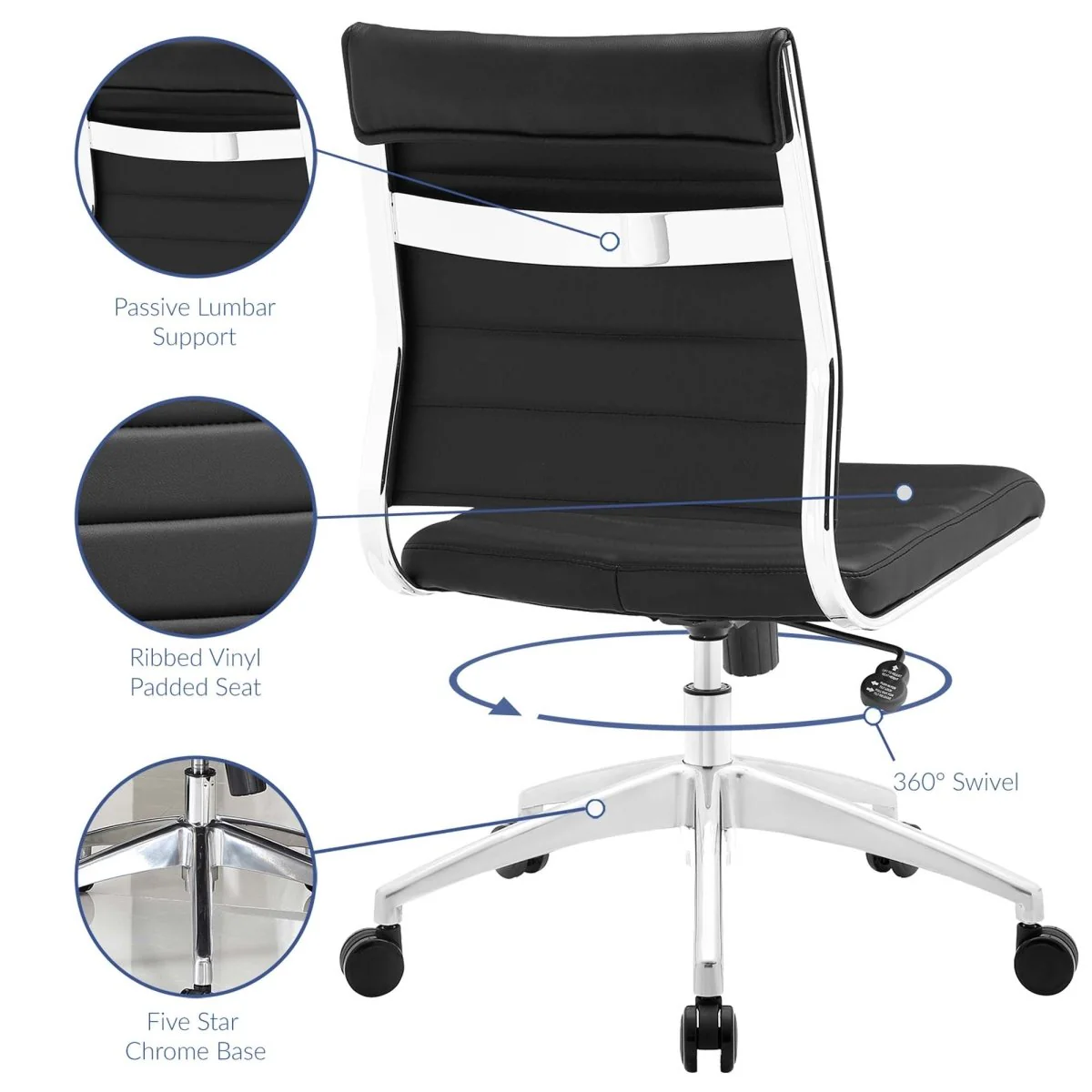 Armless Mid Back Ribbed Vinyl Office Chair – Mid-Century Modern Desk Seating - Image 45