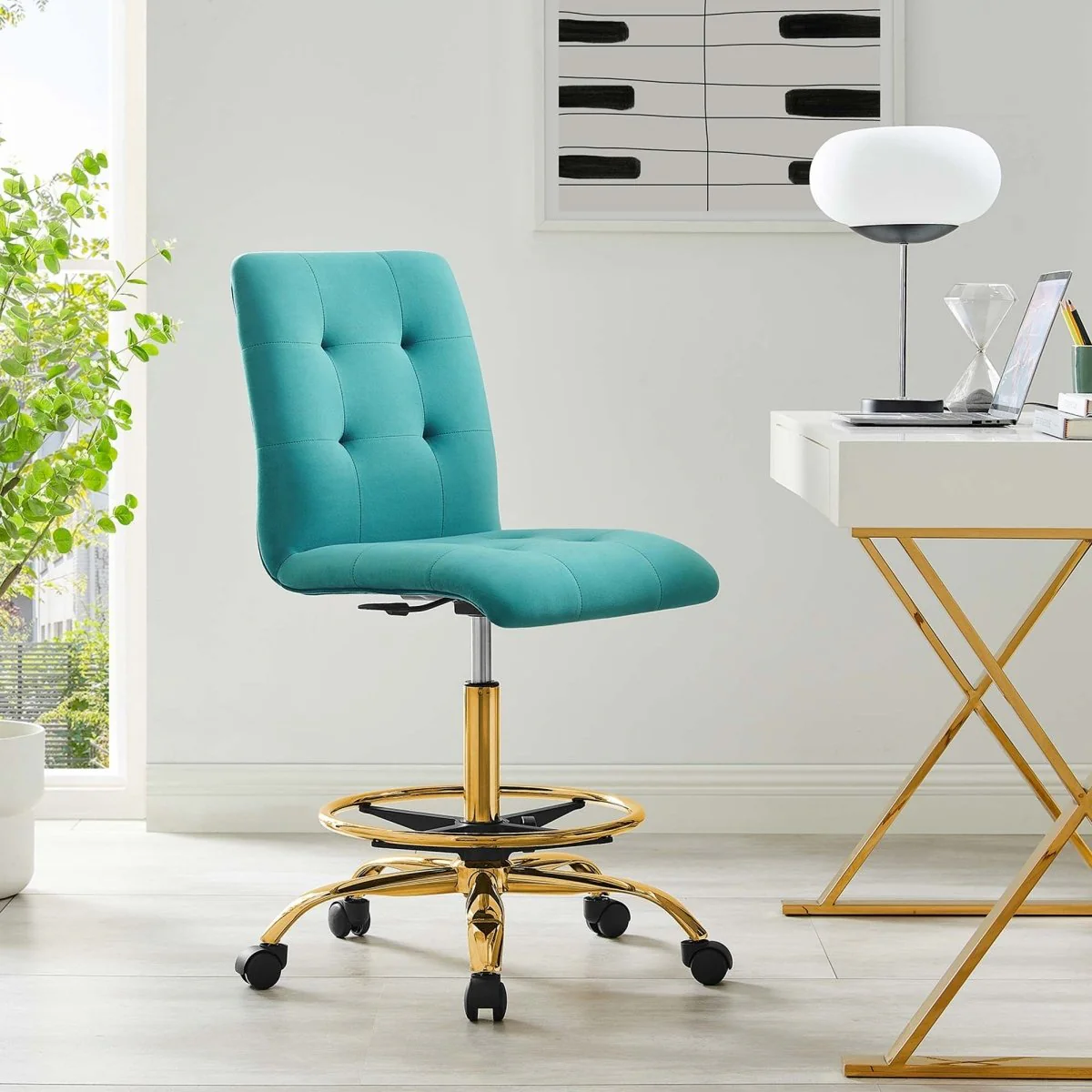 Armless Performance Velvet Drafting Chair, Ergonomic Swivel with Adjustable Height - Image 27