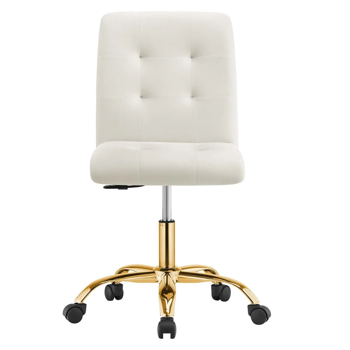 Armless Performance Velvet Office Chair with Gold Base – Modern Swivel Task Chair - Image 15