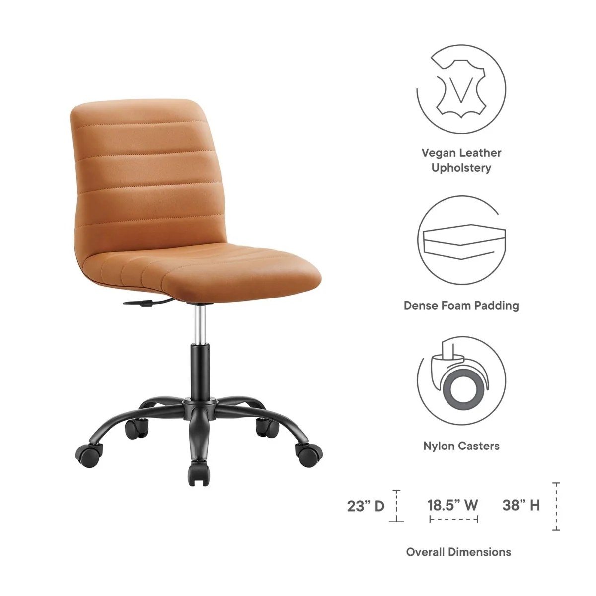 Armless Vegan Leather Office Chair – Channel Tufted, Modern Desk Seating - Image 12