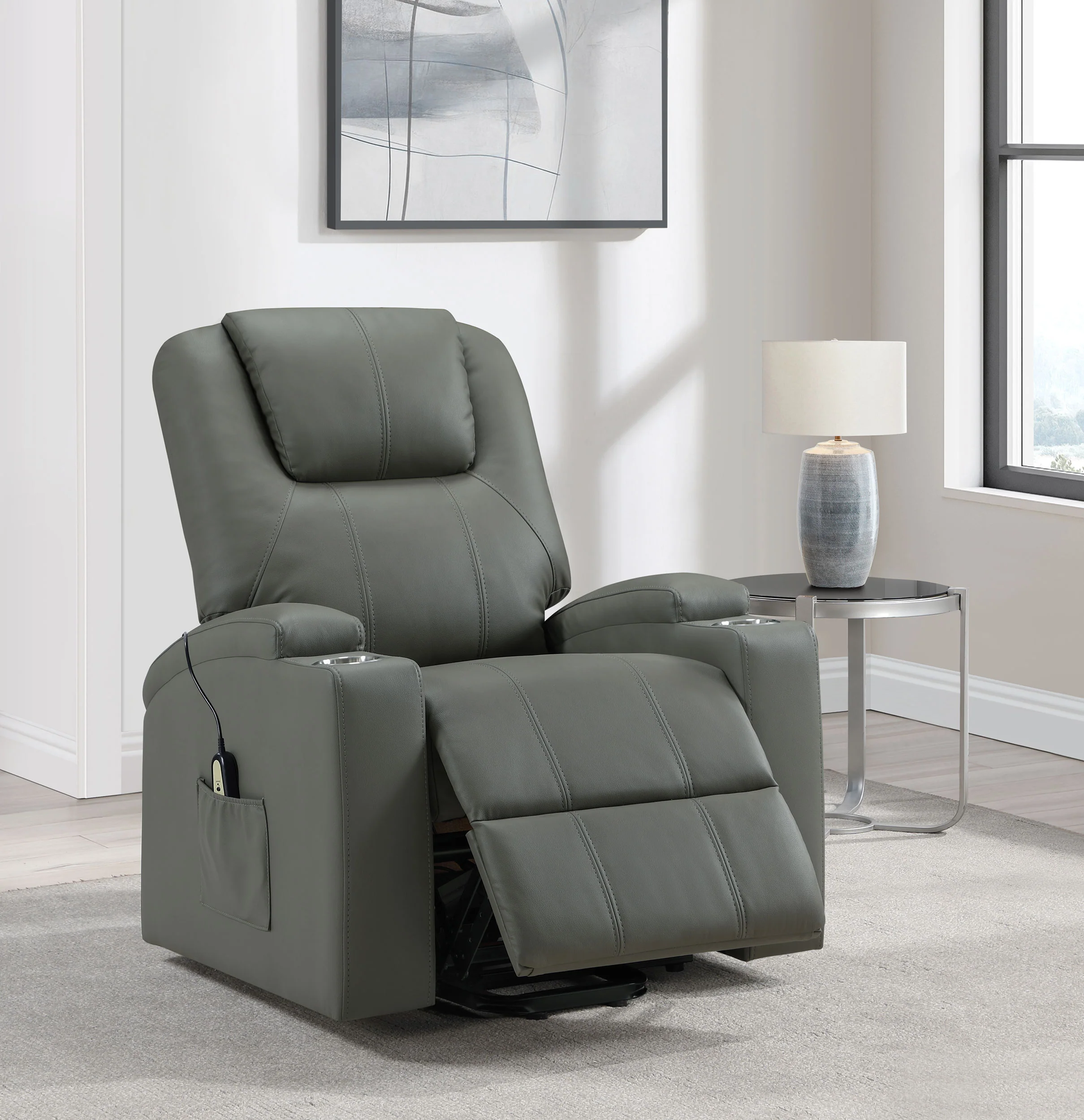 Armstrong Upholstered Power Lift Massage Recliner Grey - Image 5