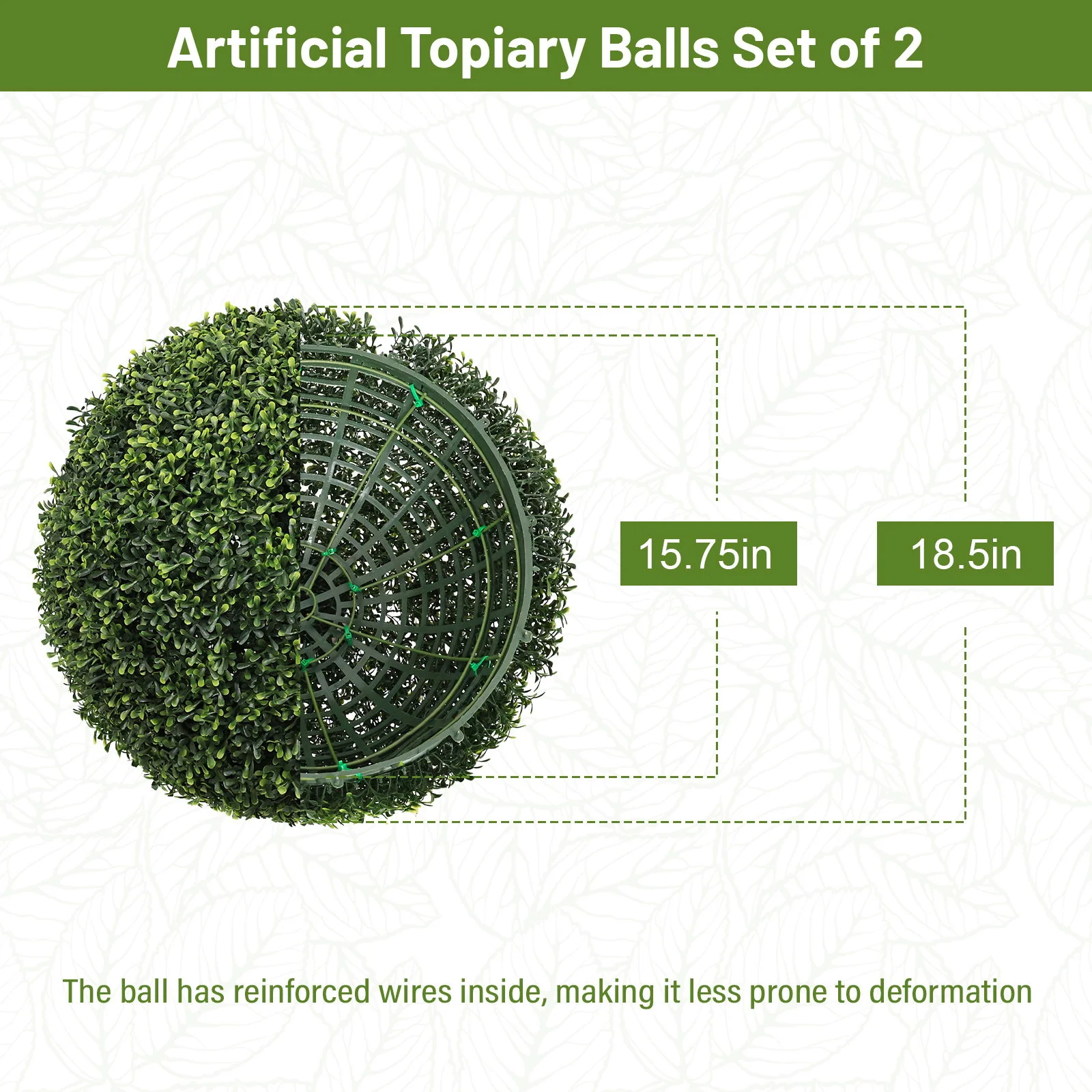 Artificial Topiary Balls, Outdoor Decorative Spheres For Garden (Set of 2) - Green - Image 3