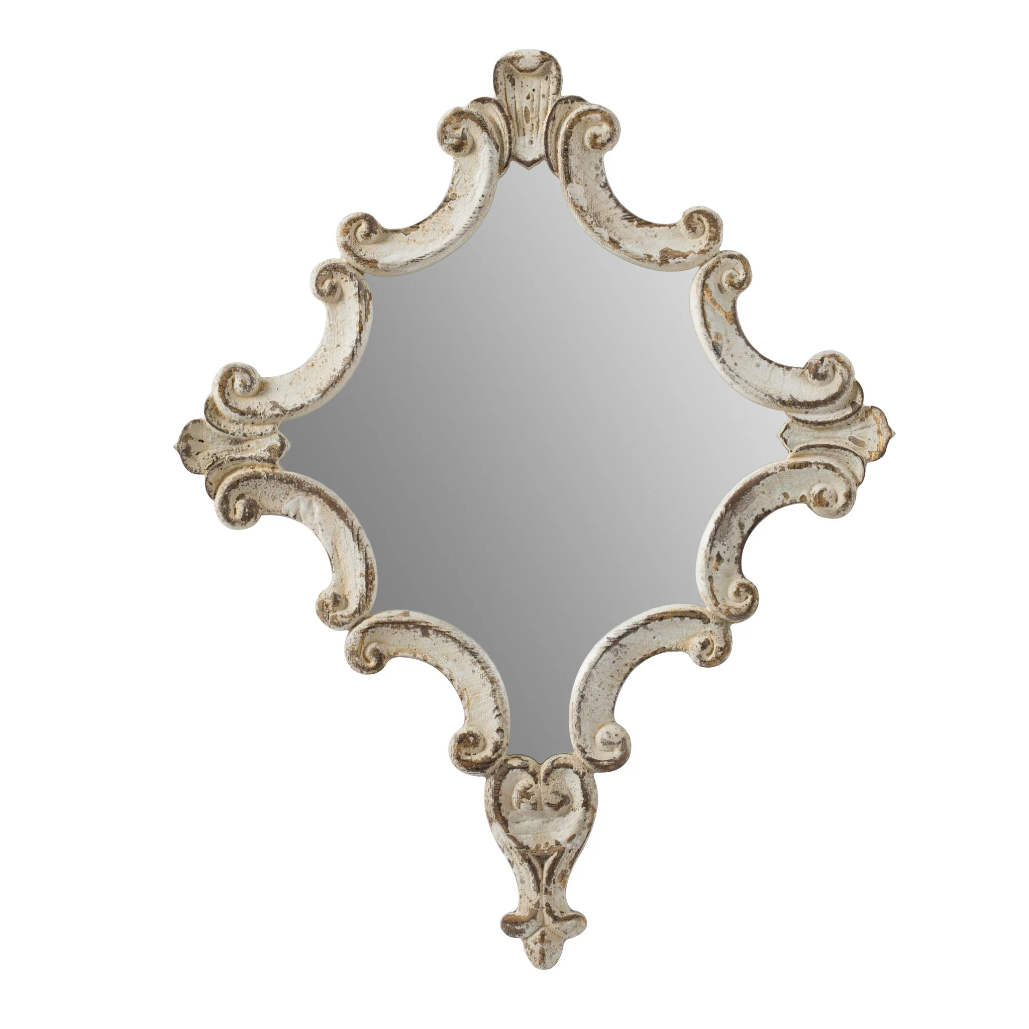 Artistic Diamond Scrollwork Mirror, Home Accent Mirror For Living Room, Entryway, Bedroom, Office - Antique White - Image 7