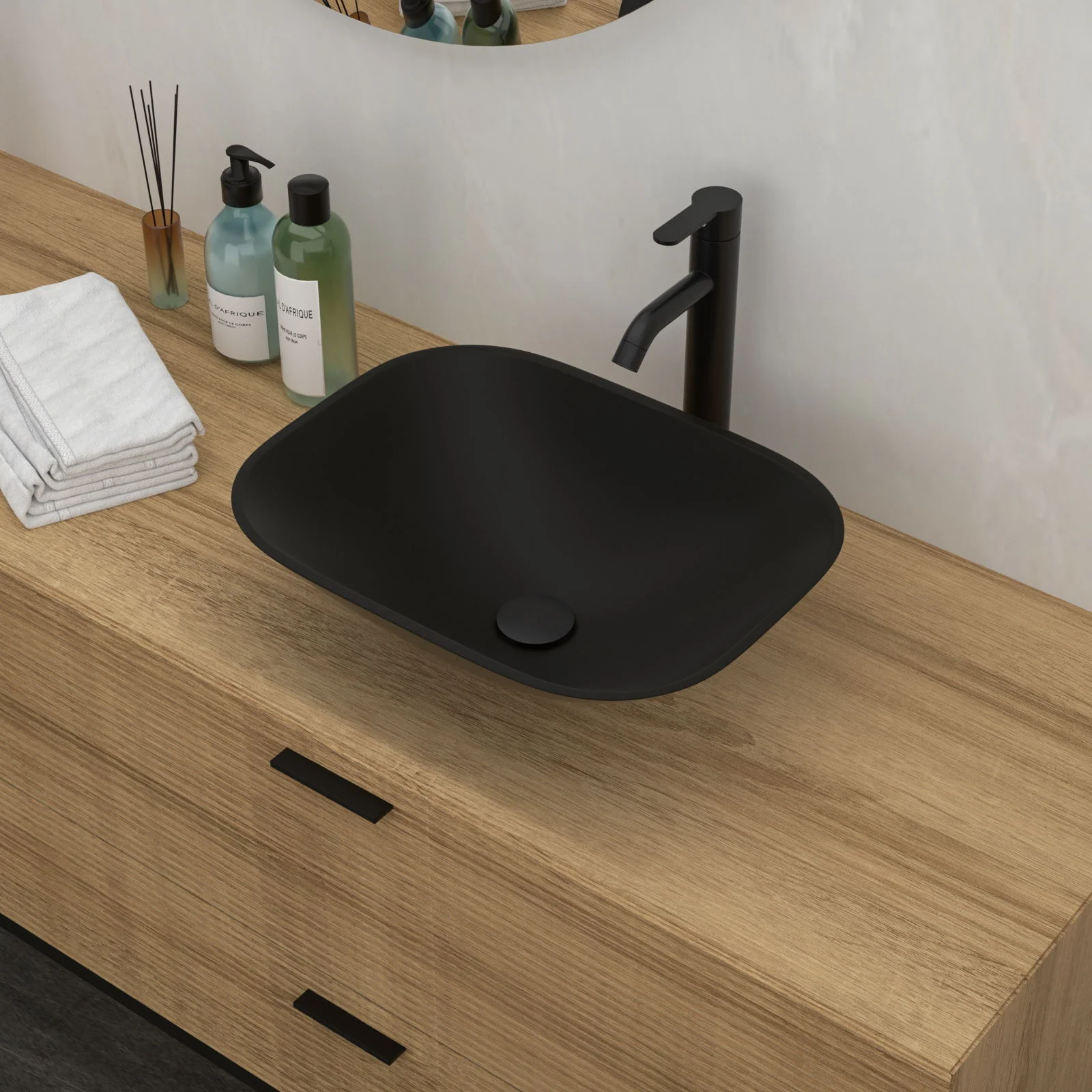Artistic Tempered Glass Vessel Sink With Faucet And Pop Up Drain - Matte Black - Image 8