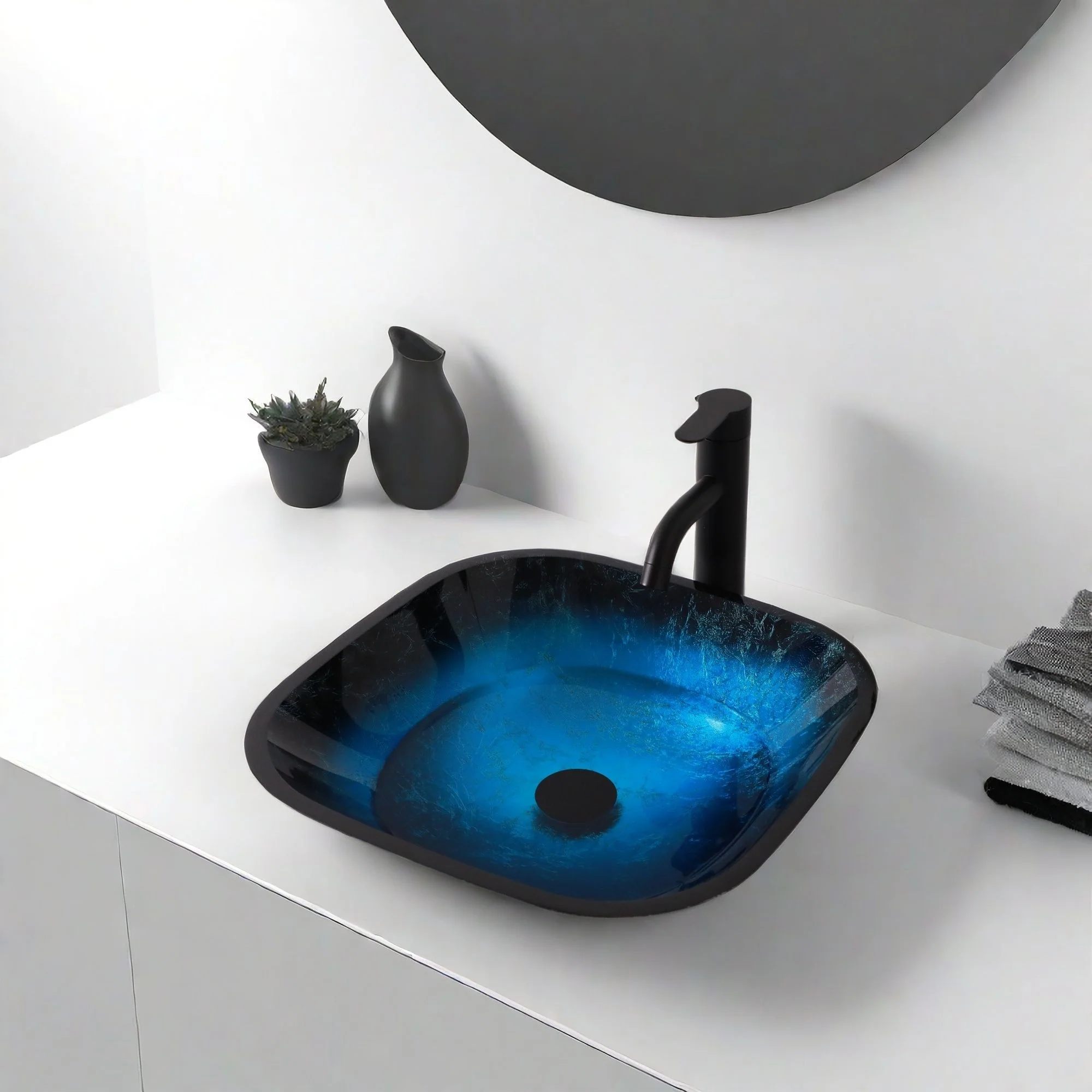 Artistic Vessel Sink With Faucet And Pop Up Drain - Blue - Image 8