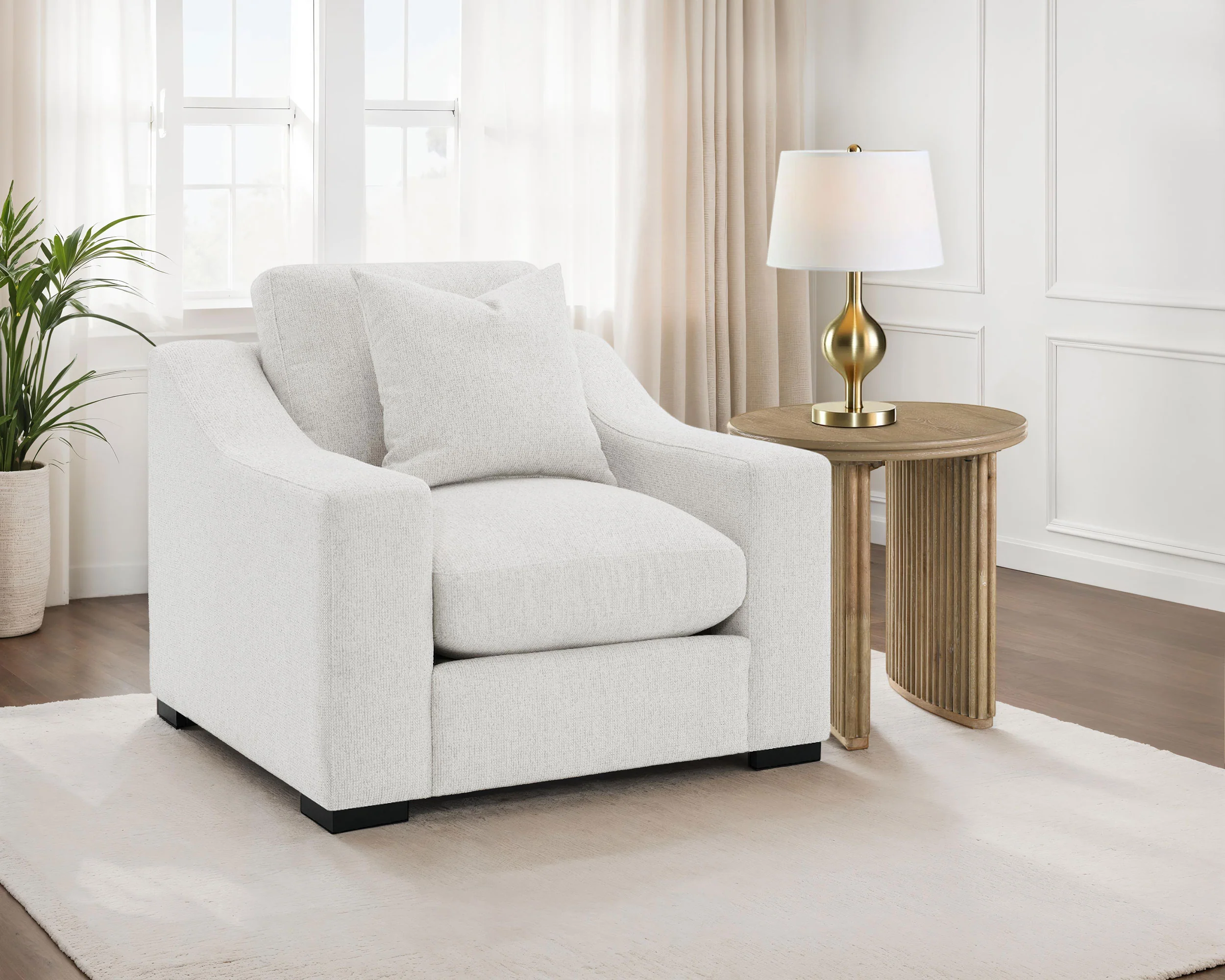 Ashlyn Fabric Upholstered Track Arm Accent Chair, Sand - Image 2