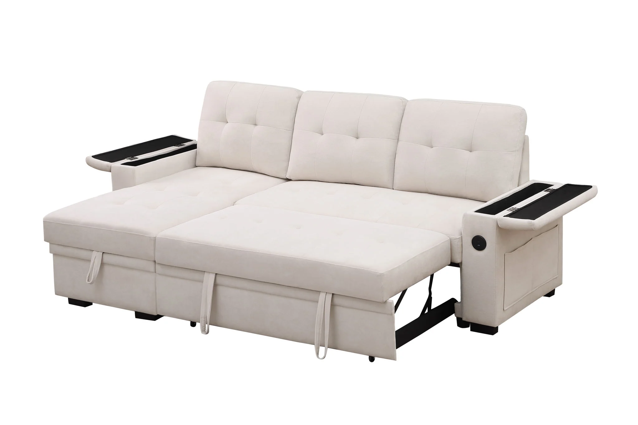 Ashlyn II - 84"W Woven Fabric Reversible Sleeper Sectional Sofa with Storage Chaise - Image 12