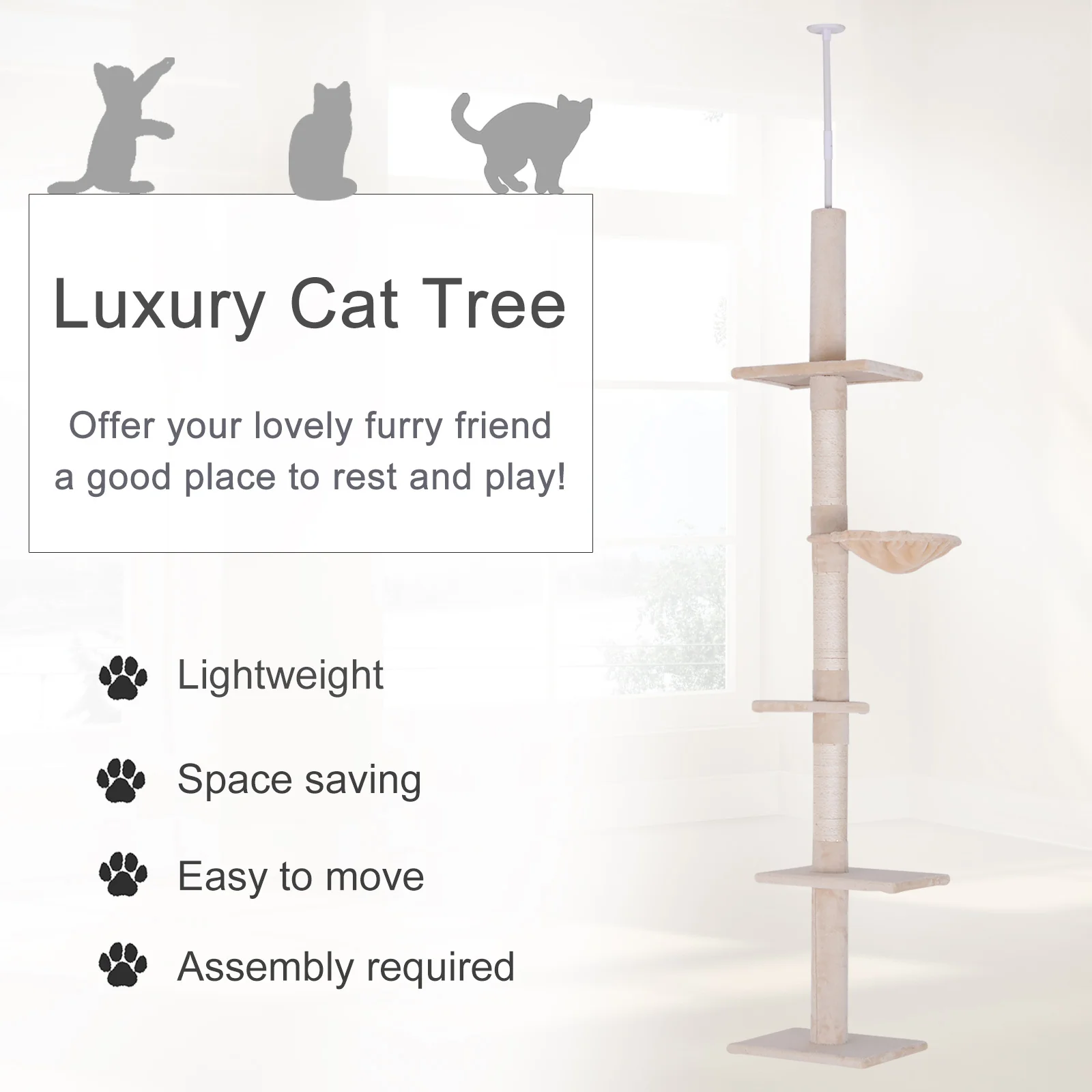 Astra 102-Inch Floor-to-Ceiling Vertical Cat Tree with 5 Tier Platforms - Image 6