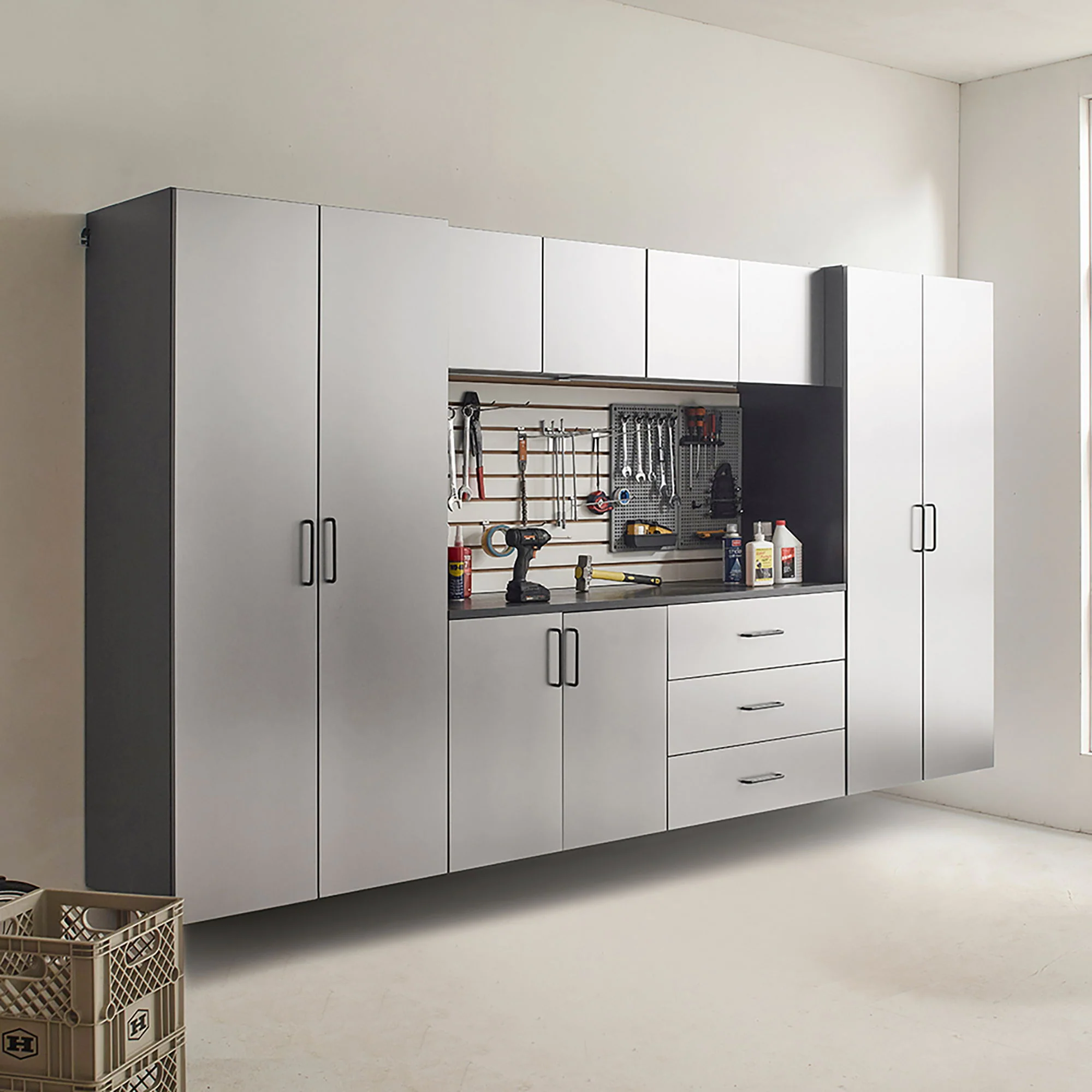Astro Series - Wall Mounted Storage Cabinet With Soft Closing Drawers - Metallic Gray - Image 5