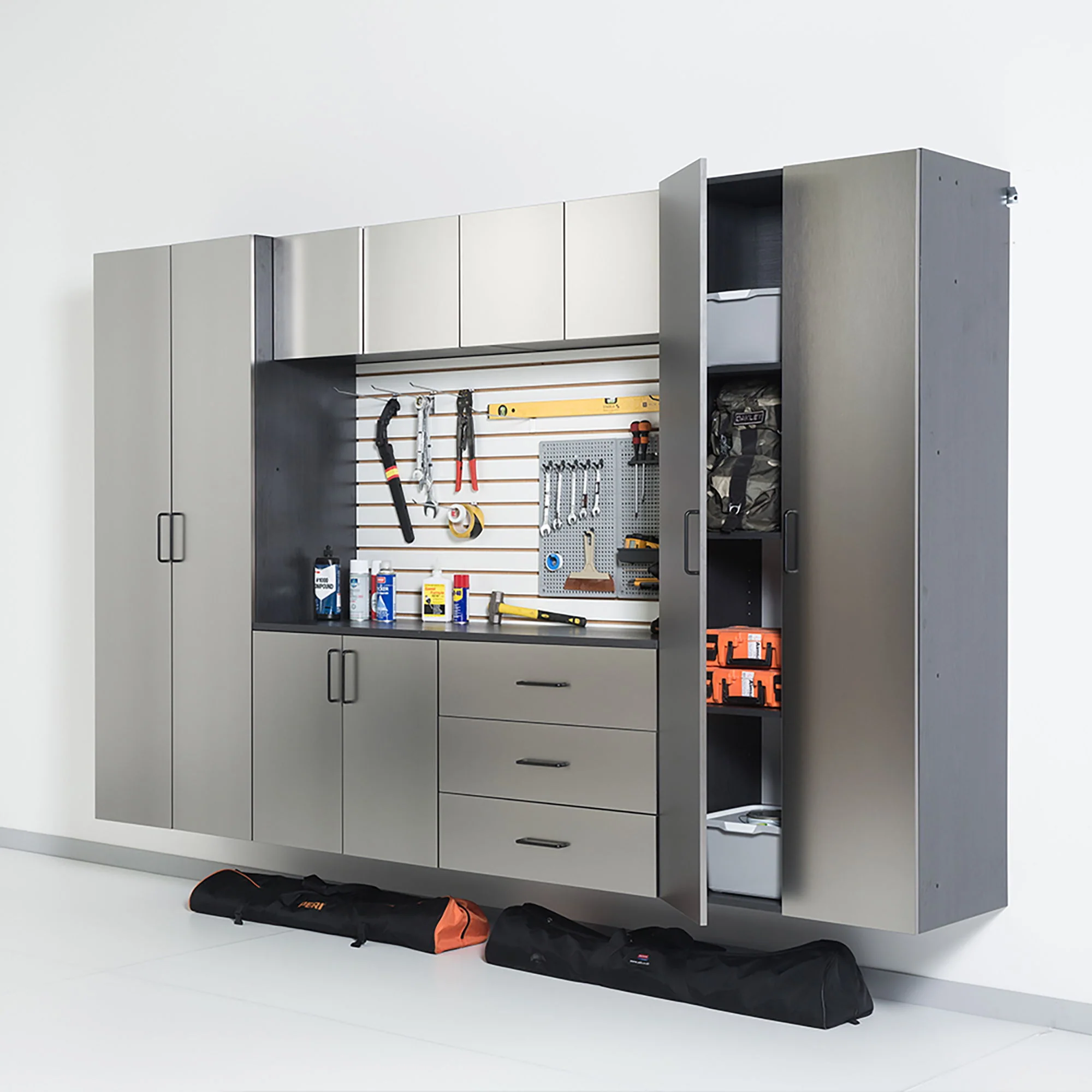 Astro Series - Wall Mounted Storage Cabinet With Soft Closing Drawers - Metallic Gray - Image 6