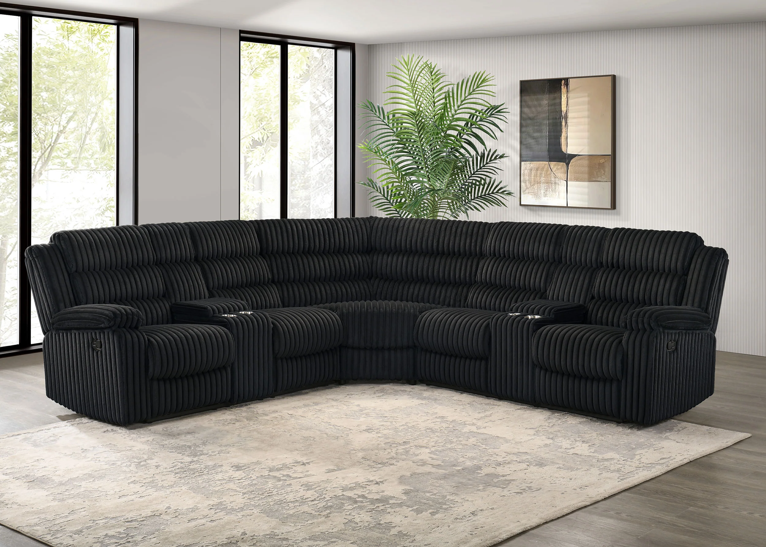 Atkinson Upholstered Reclining Sectional Sofa in Black - Image 3