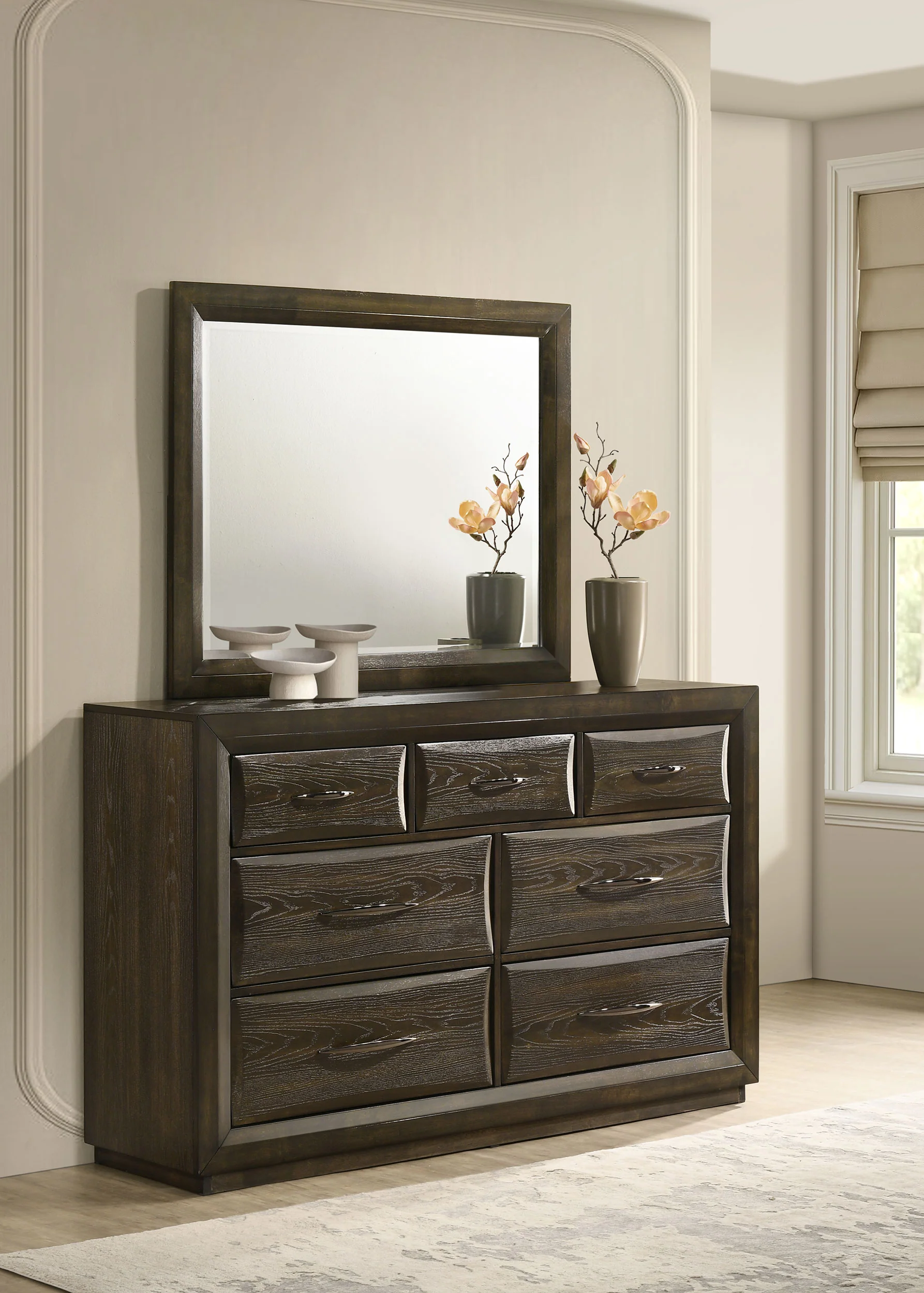 Atlas 7-Drawer Dresser with Mirror Set Dark Oak - Image 3