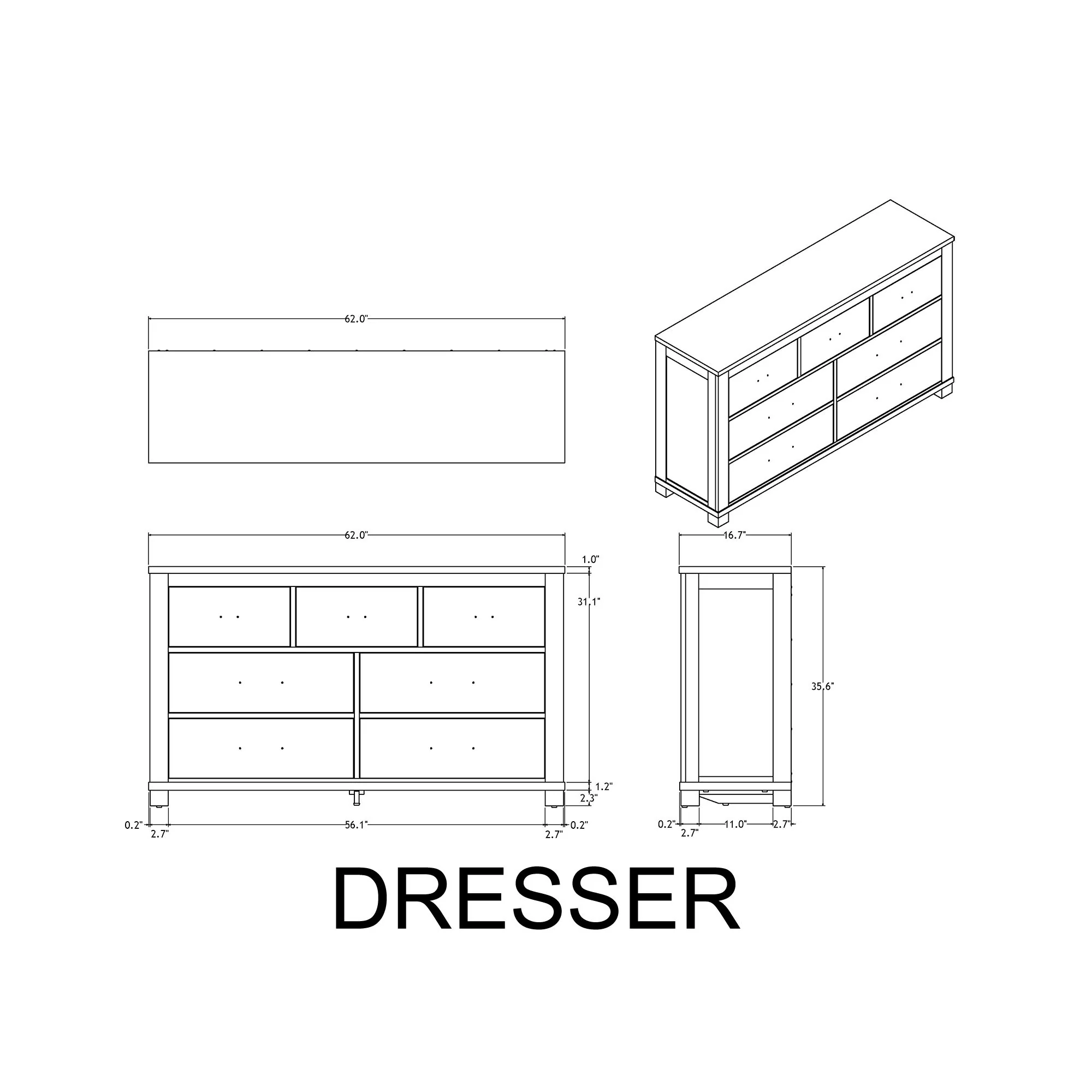 Augusta - Dresser, 7 Spacious Drawers, Block Feet - Beige Brown - Image 6