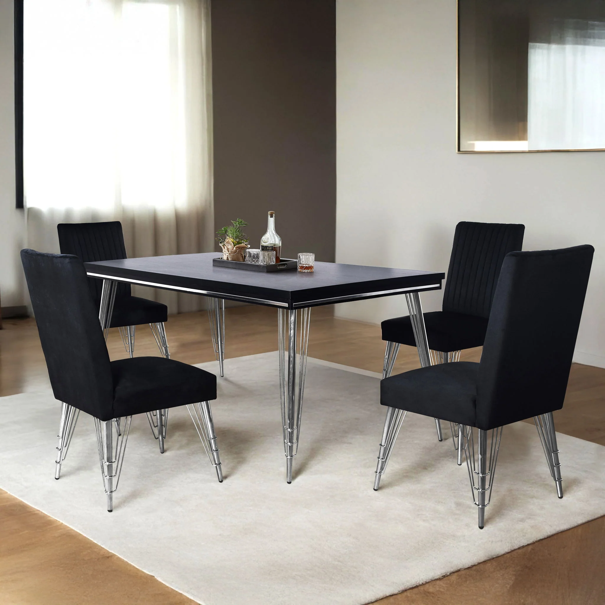 Ava - Dining Table With 4 Chairs - Black / Silver - Image 2