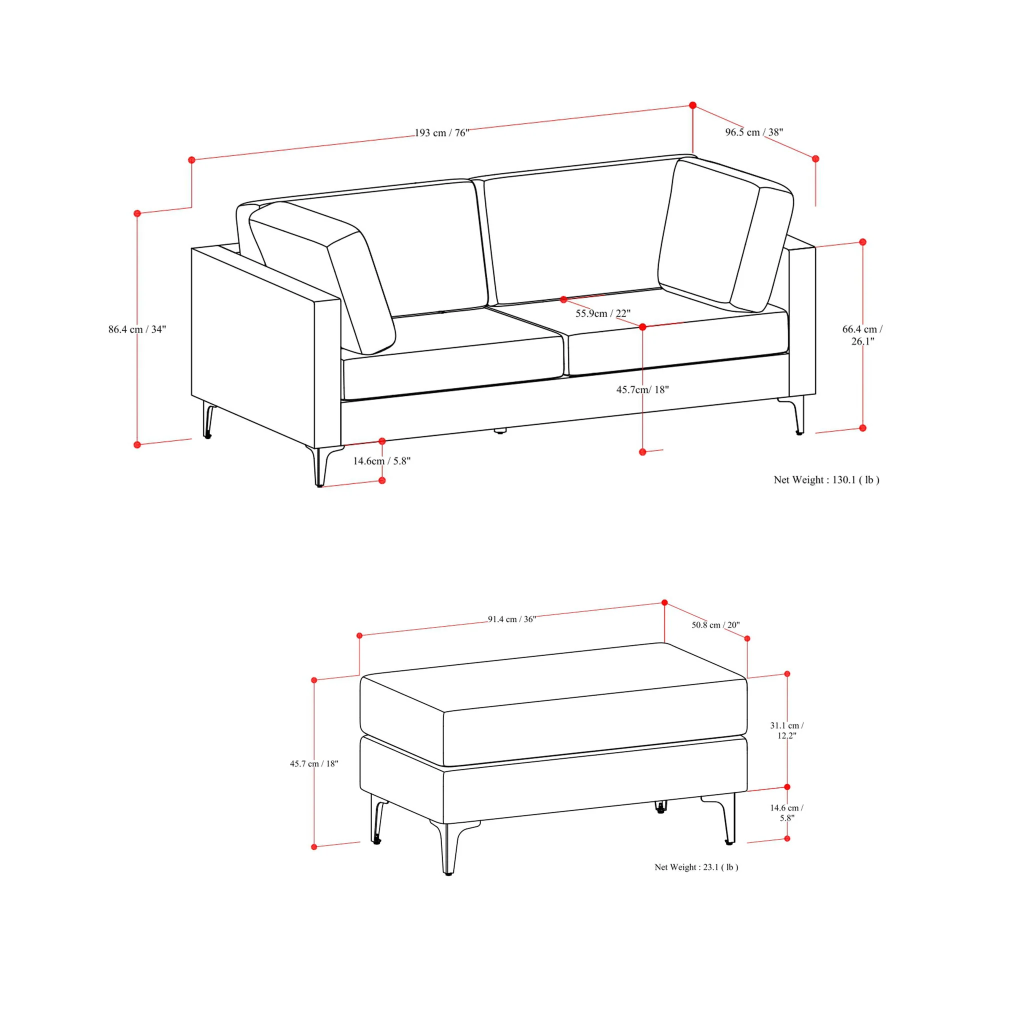 Ava - Mid Century Sofa With Ottoman Set - Image 6