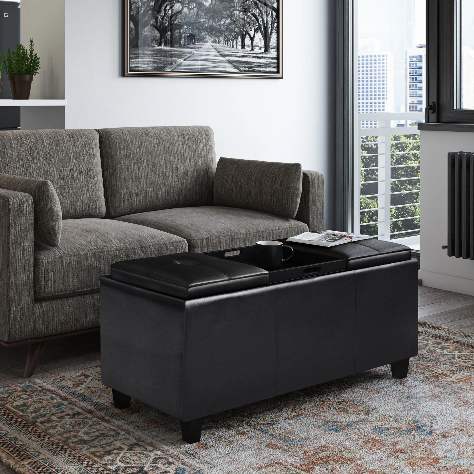 Avalon - Tray Storage Ottoman With Lift Up Lids - Midnight Black - Image 4