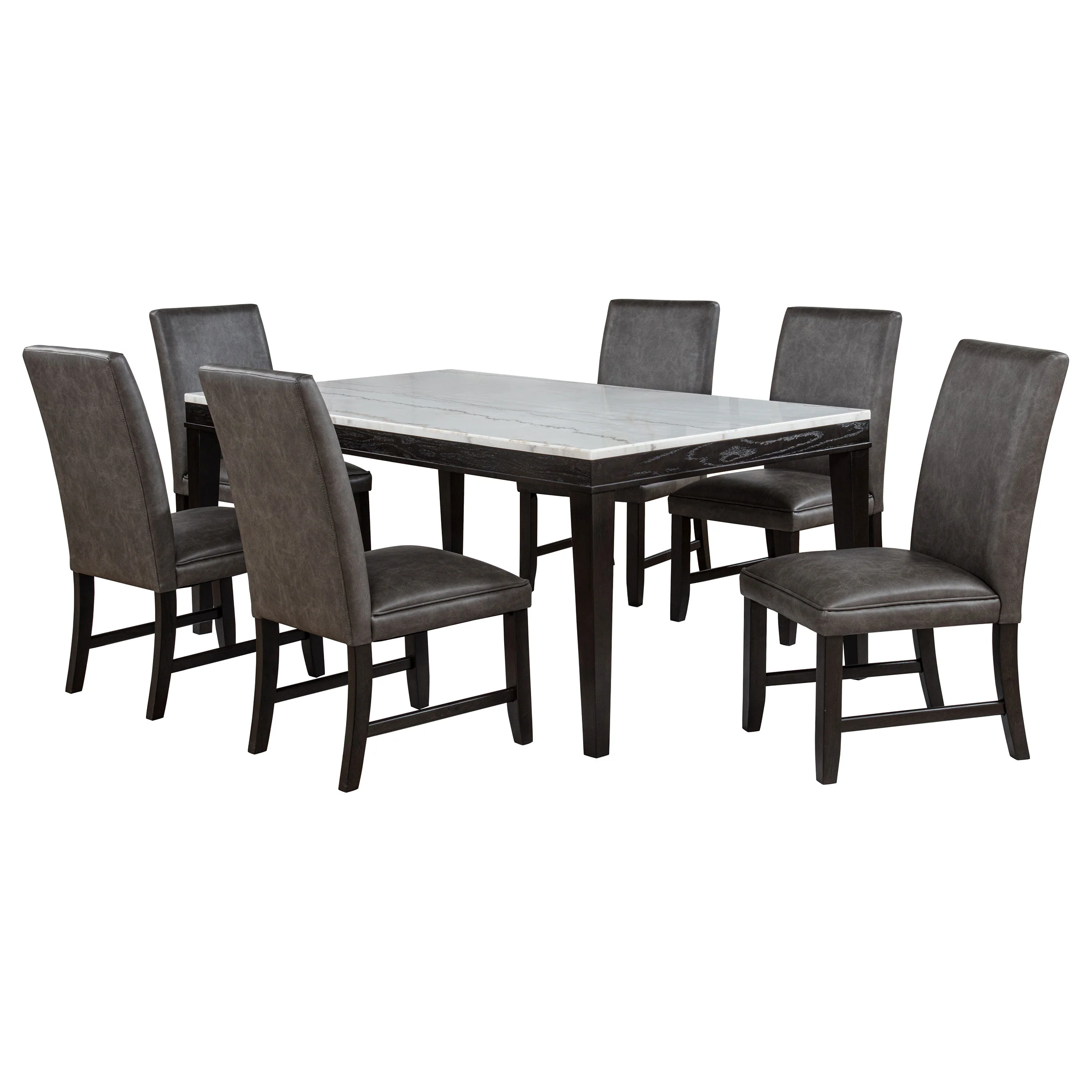 Averill 7-Piece White Marble Dining Set with Dark Grey Chairs - Image 5