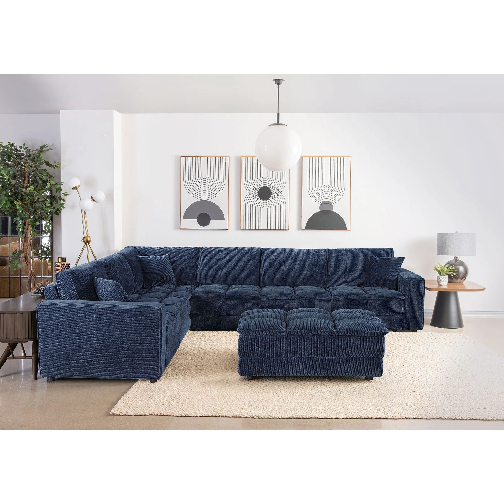 Azure - Upholstered Rectangular Ottoman - Blue - Image 3