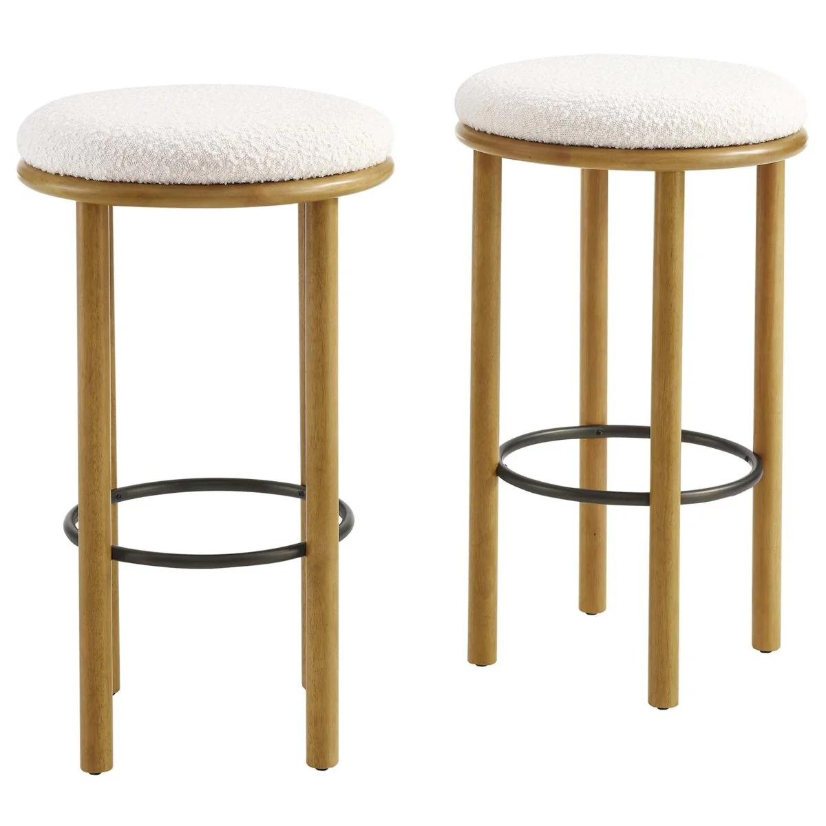 Backless Boucle Fabric Round Bar Stools Set of 2