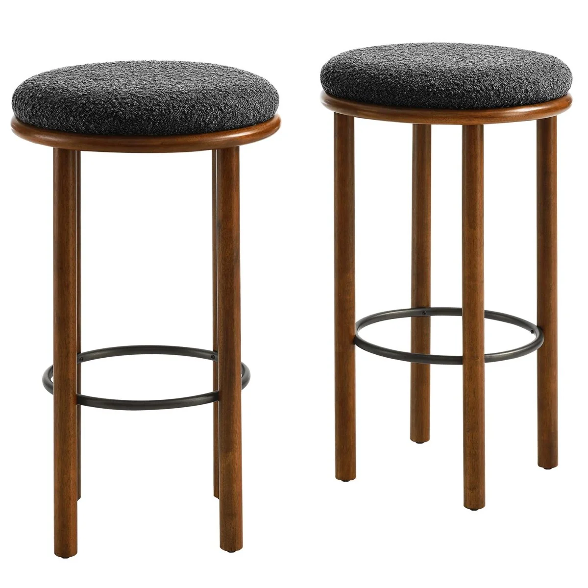 Backless Boucle Fabric Round Bar Stools Set of 2 - Image 3