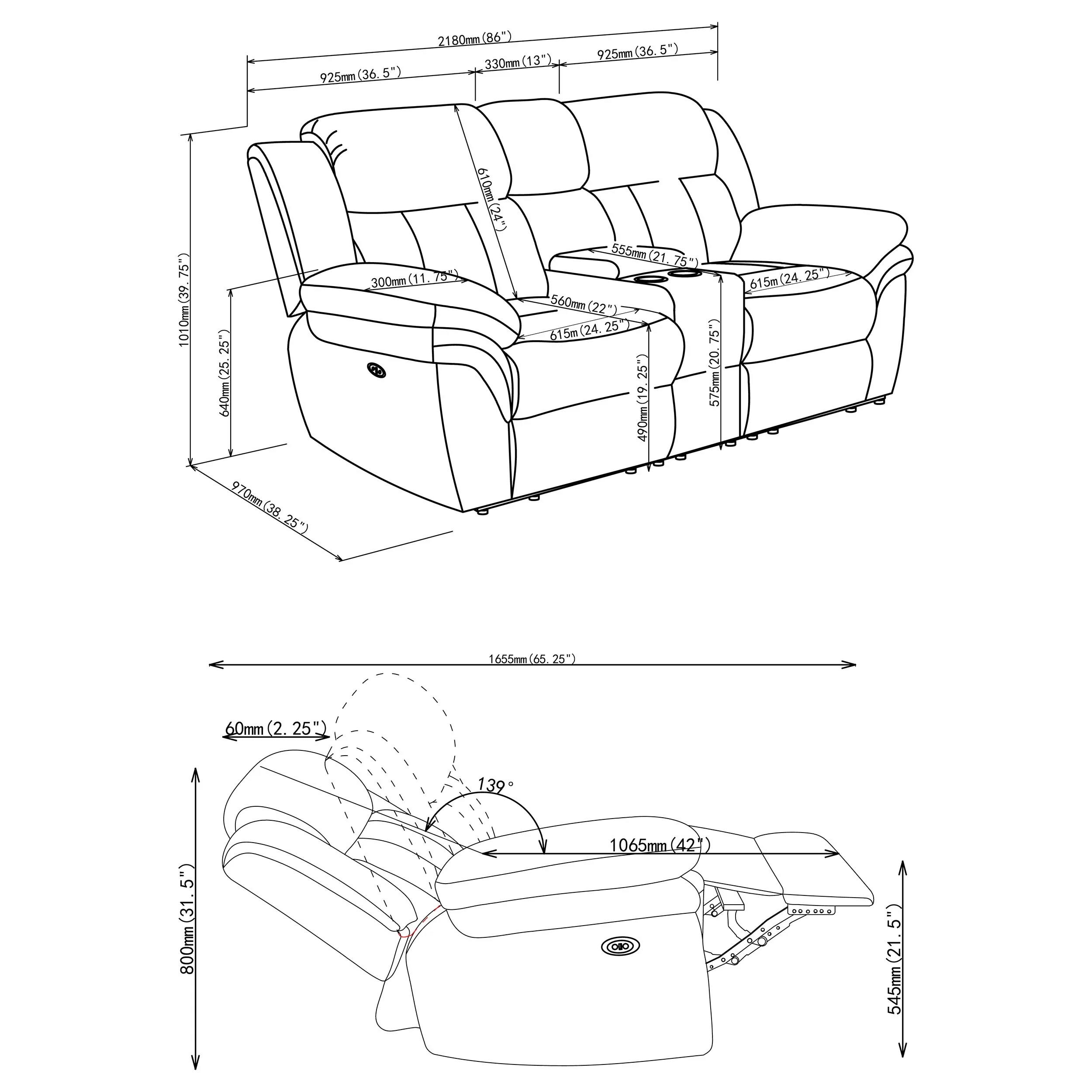 Bahrain Upholstered Power Loveseat in Charcoal - Image 6
