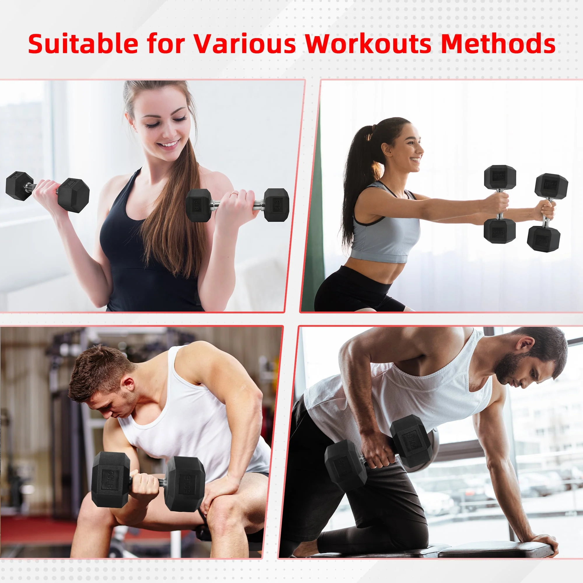 BalanceFrom Rubber Encased Hex Dumbbells 15-50 lbs Pair Black - Image 9