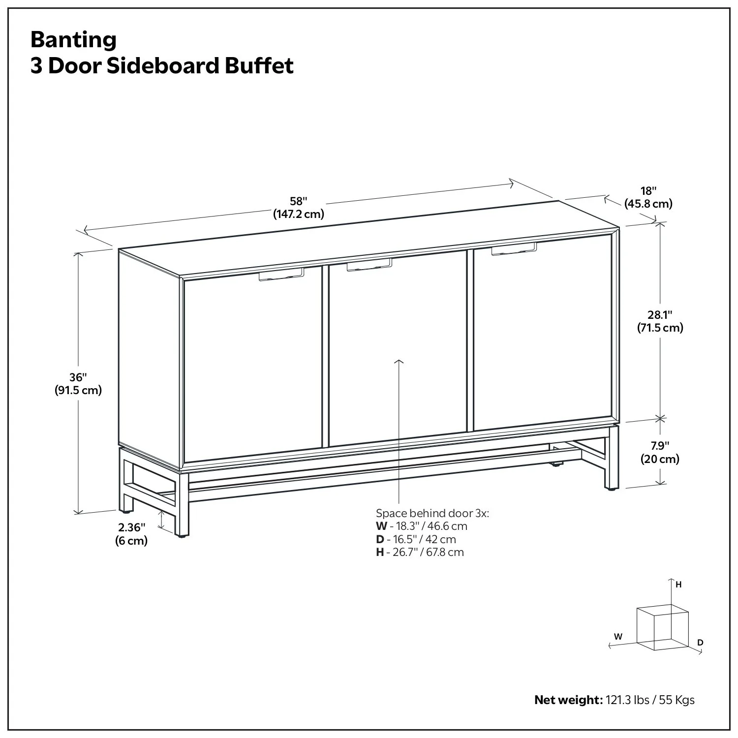 Banting - 3 Door Sideboard Buffet With Adjustable Shelves - Natural Walnut - Image 4