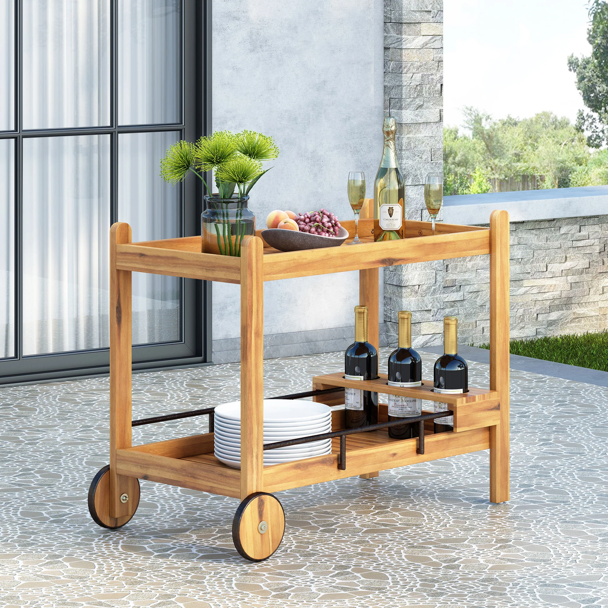 Bar Cart With Wine Bottle Holders, - Black - Image 6