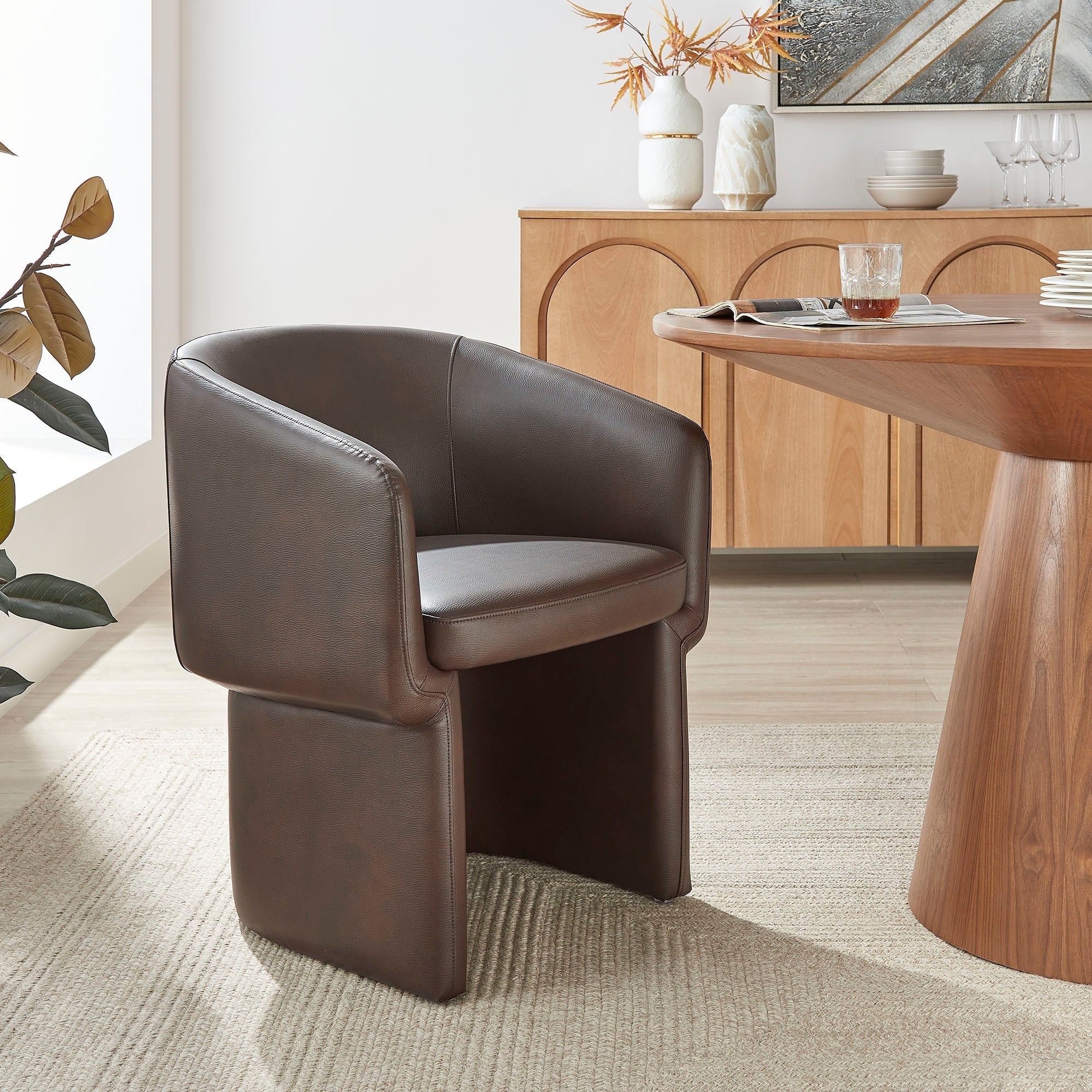 Barrel Back Vegan Leather Dining Accent Chair - Image 12