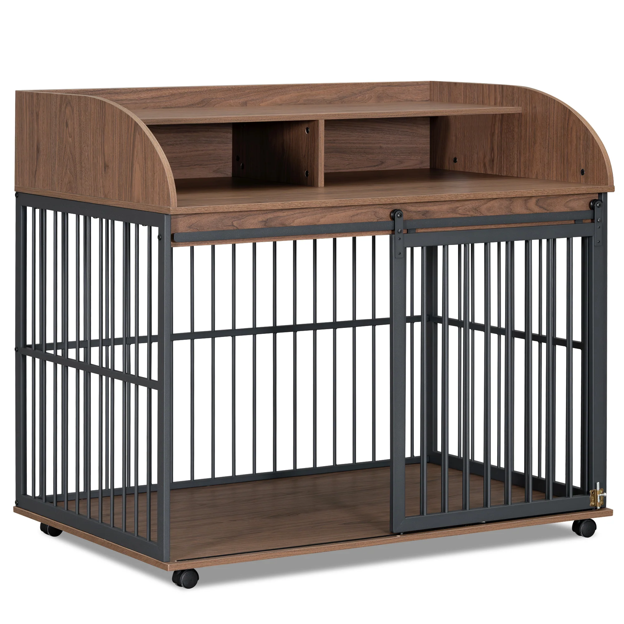 Barrett 44-Inch Furniture Dog Crate with Sliding Barn Door and Double Layer Storage - Image 10