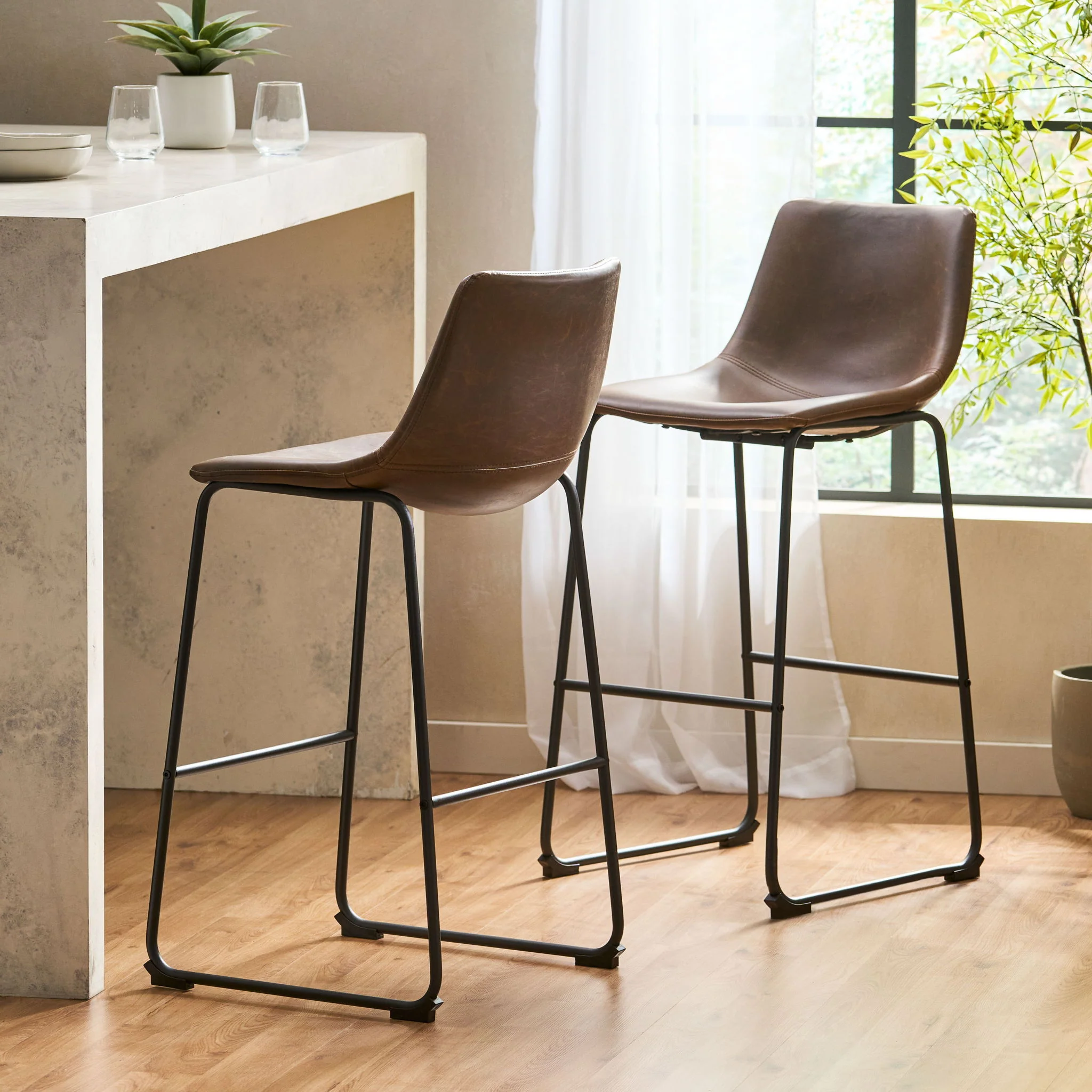 Barstool With Upholstery And Foot Rail - Vintage Brown - Image 3