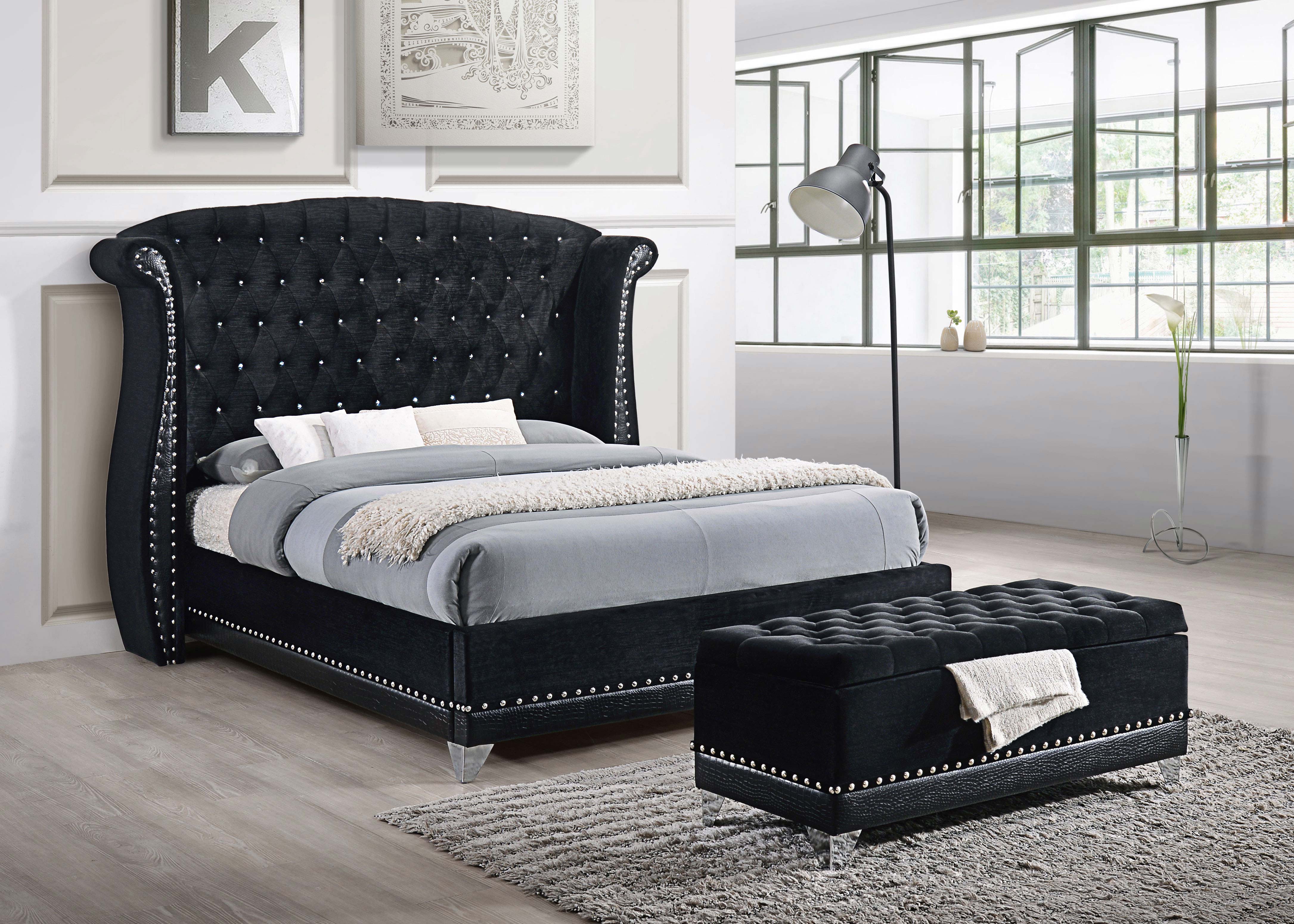 Barzini Velvet Upholstered Tufted Storage Bench Black - Image 4