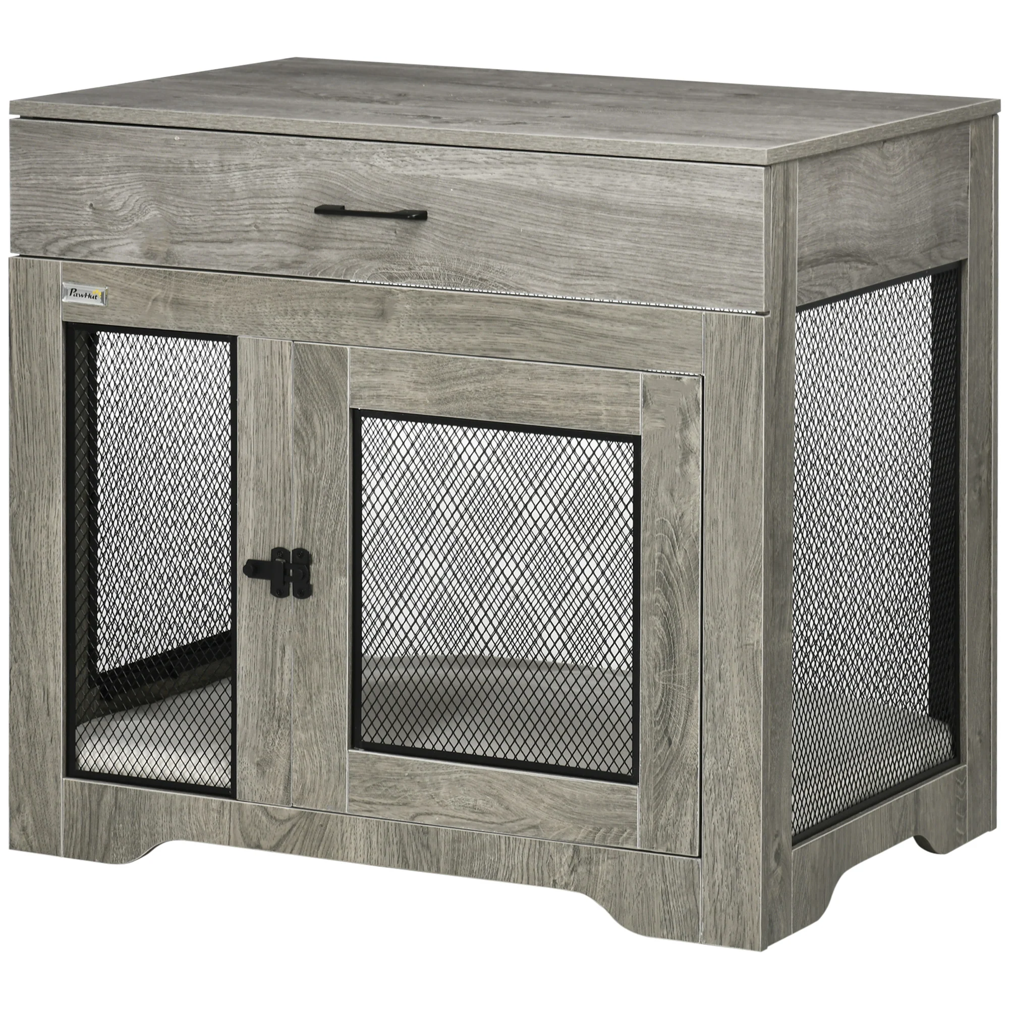 Basalt 31-Inch Dog Crate Furniture End Table with Drawer and Cushion - Image 10