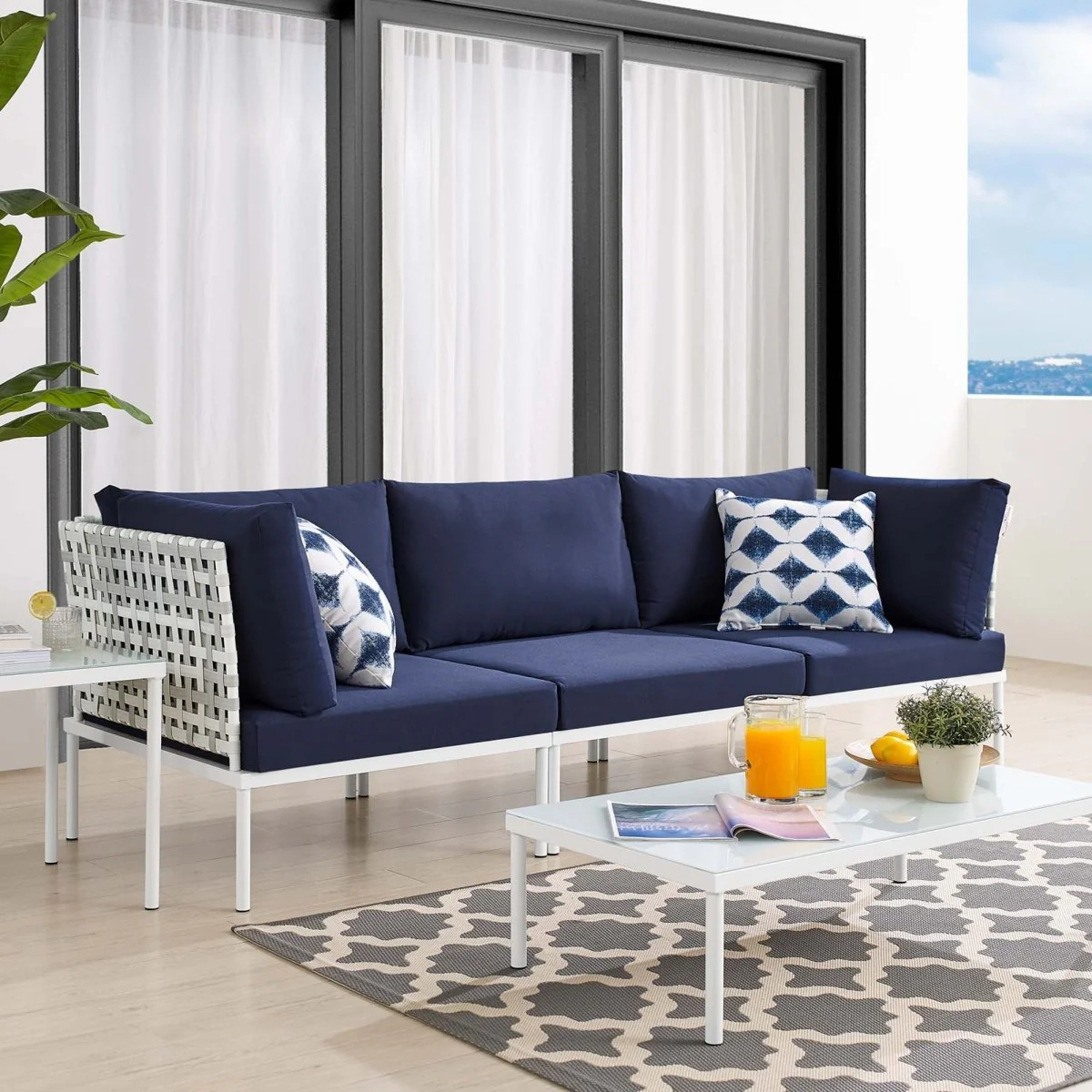 Basket Weave Aluminum Outdoor Sofa with Sunbrella® Cushions for Patio & Garden Seating - Image 8